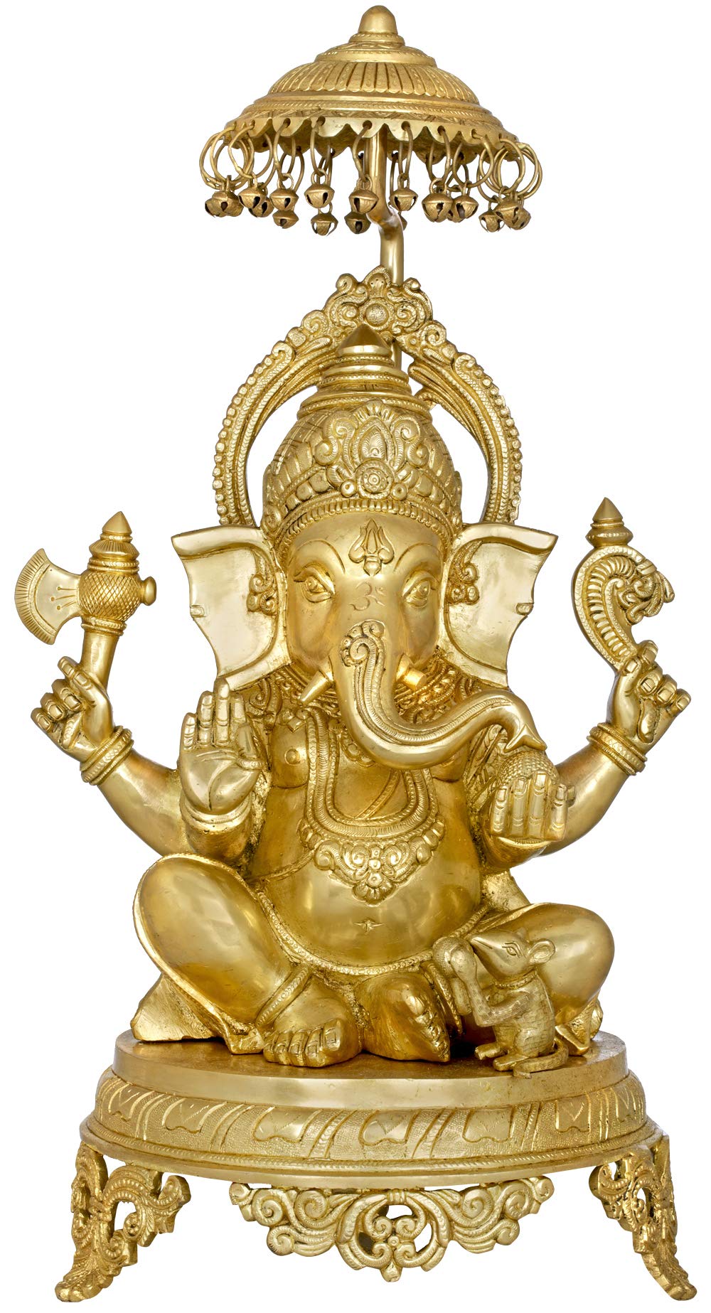 Handmade Ganesha Statue from India - Seated Hindu Deity of Wisdom & Prosperity on Royal Throne with Yellow Parasol | Spiritual Home Decor, Office Altar, Meditation Gift | Perfect for Puja, Yoga Studio & Feng Shui | Ideal for Hindu Worship, Indian Home Decor & Spiritual Meditation Spaces