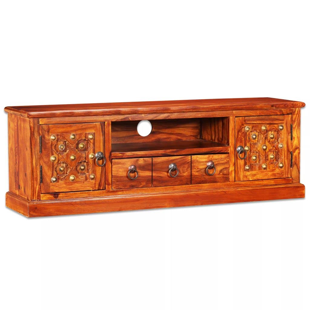 Rustic Solid Sheesham Wood TV Stand with Storage - 47.2