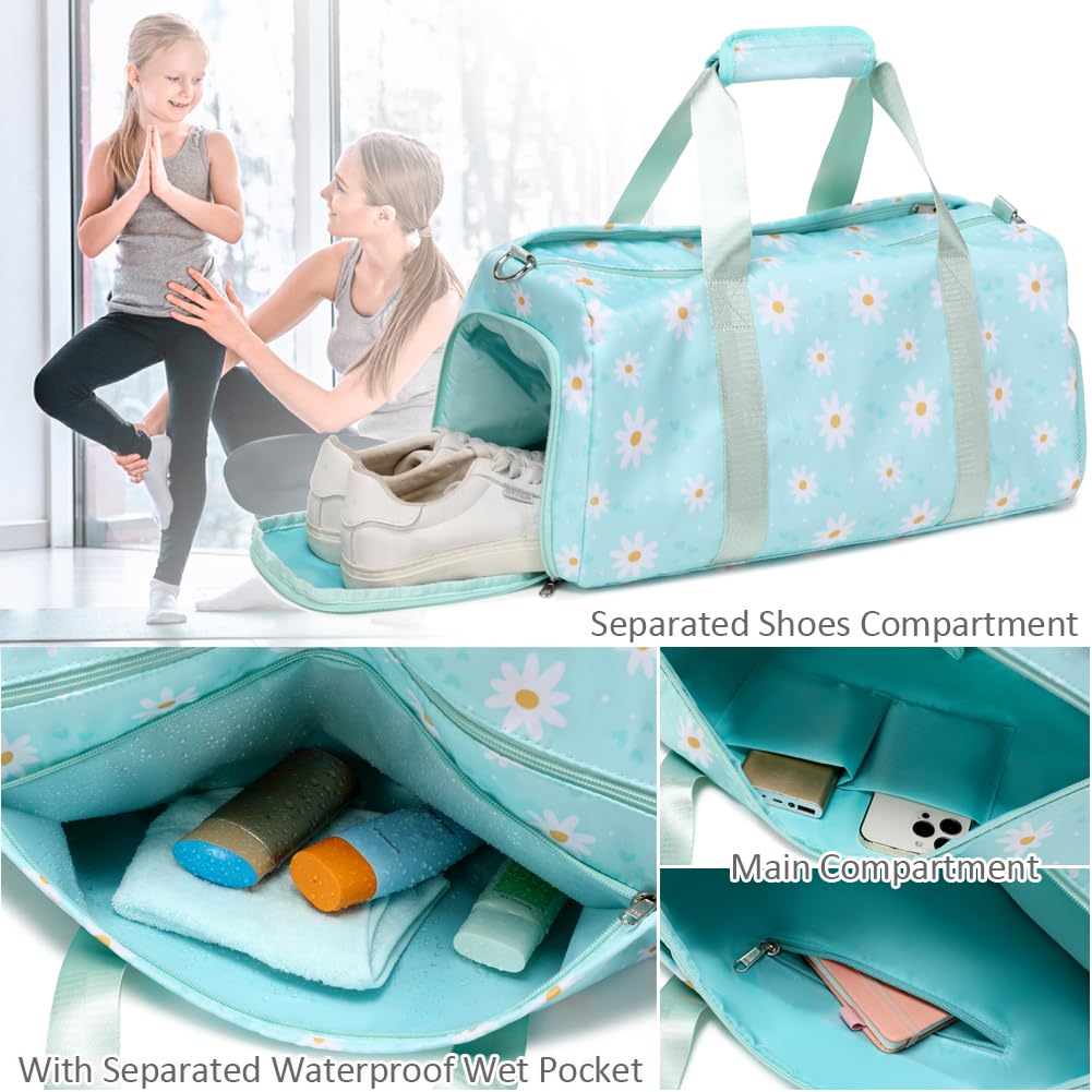 **Waterproof Gym Bag for Girls - Sports Duffel Bag with Shoe Compartment & Wet Pocket - Perfect for Dance, Travel, Overnight Sleepovers & Workouts**