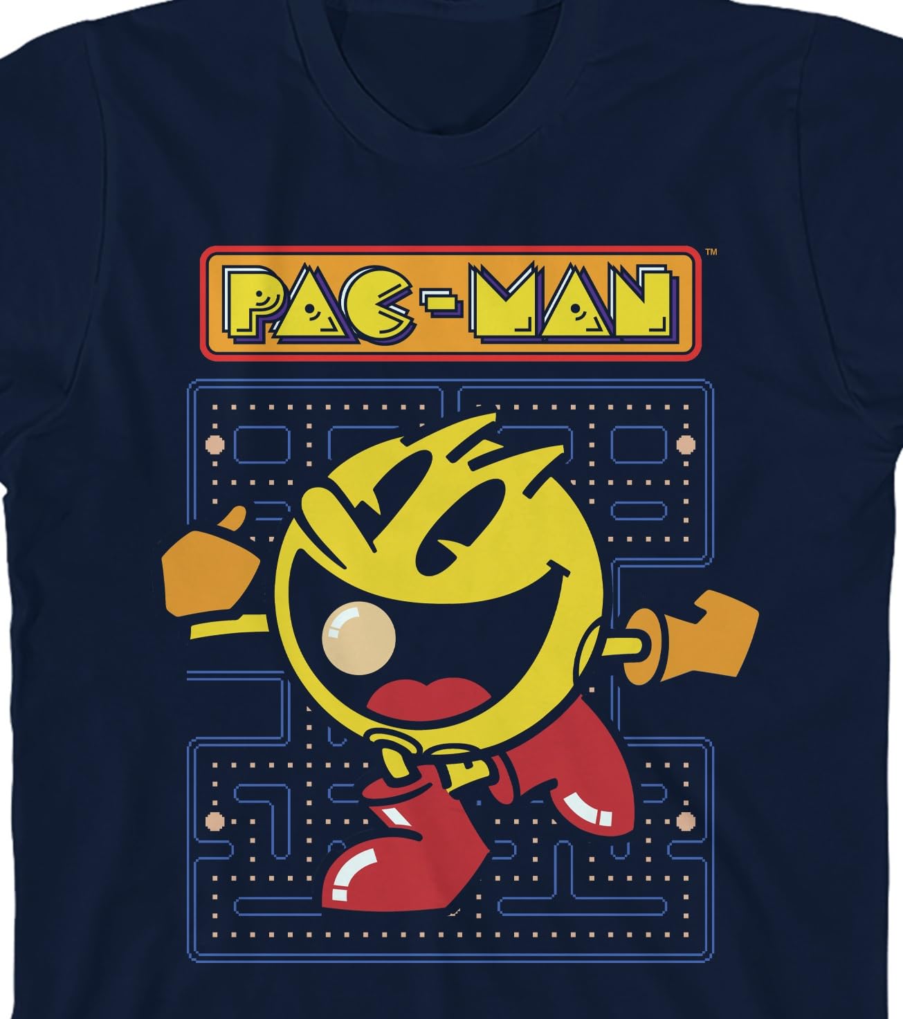 Youth Boys Pac-Man Retro Video Game Navy Graphic Tee | Vintage Arcade Style T-Shirt for Kids | Perfect for Gaming Parties & Casual Wear