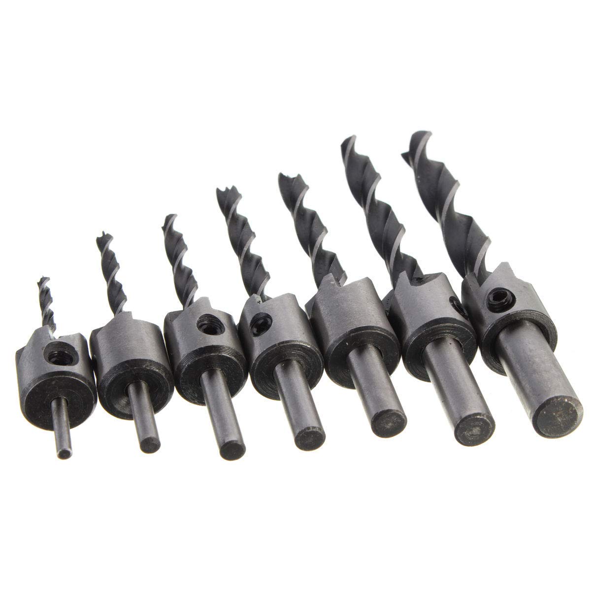7-Piece HSS Countersink Drill Bit Set (3mm-10mm, 5 Flutes) - High Speed Steel Woodworking & Metalworking Chamfer Tools for Carpentry, DIY Projects & Industrial Use