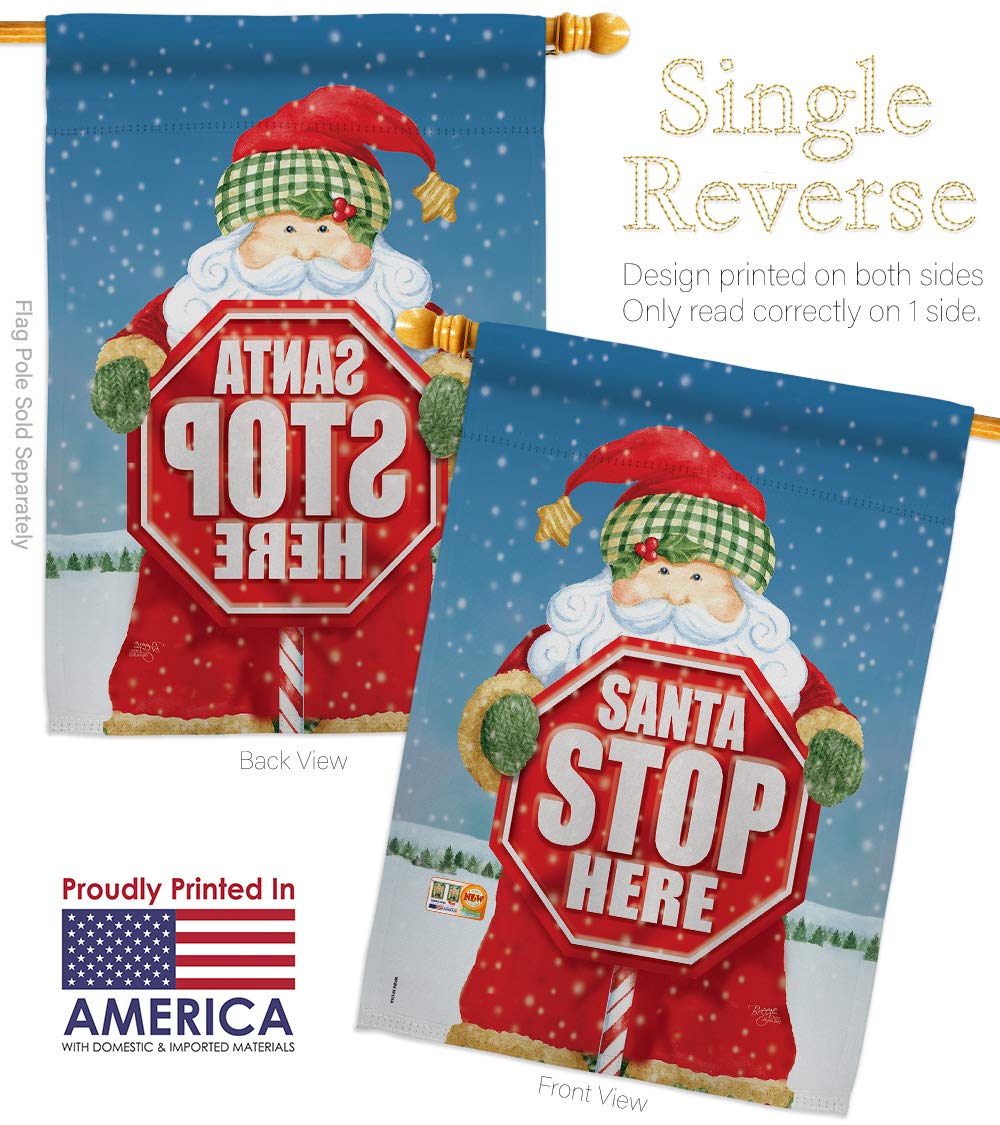 Santa Stop Here Christmas Garden Flags Set - Winter Holiday Decor, Reindeer & Snow Design - 28x40 Inch Outdoor Yard Banner for Xmas Decorations - Made in USA - Perfect for Front Porch, Lawn, and Seasonal Festive Displays