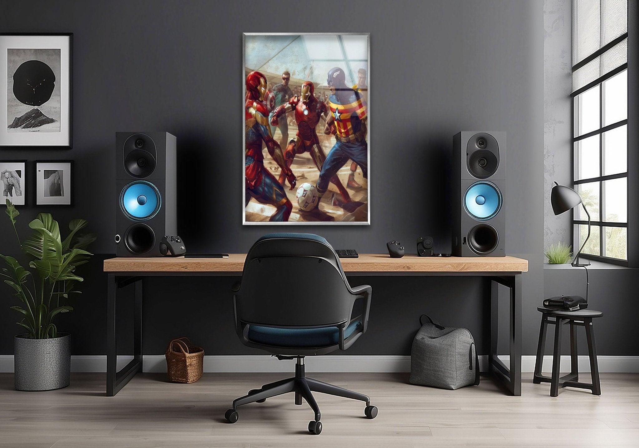 Avengers Soccer Glass Wall Art - Marvel Superheroes Decor for Kids Room, Game Room & Office - Perfect Gift for Fans & Collectors
