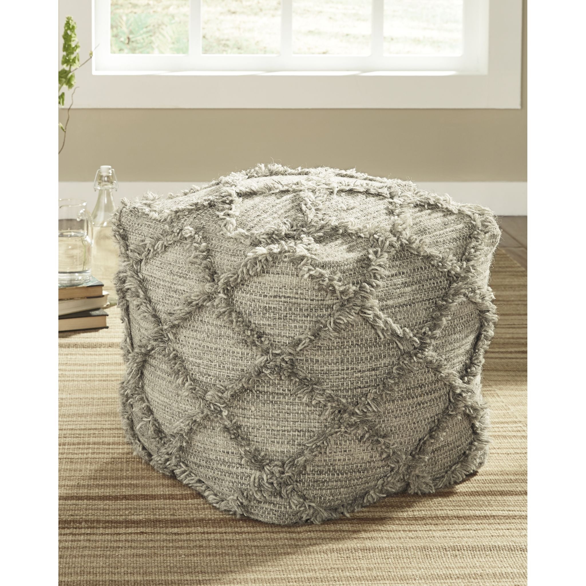 Adelphie Pouf Ottoman - Natural & Gray Handmade Cotton Footrest for Living Room, Bedroom, Nursery | Perfect for Relaxing, Reading & Extra Seating