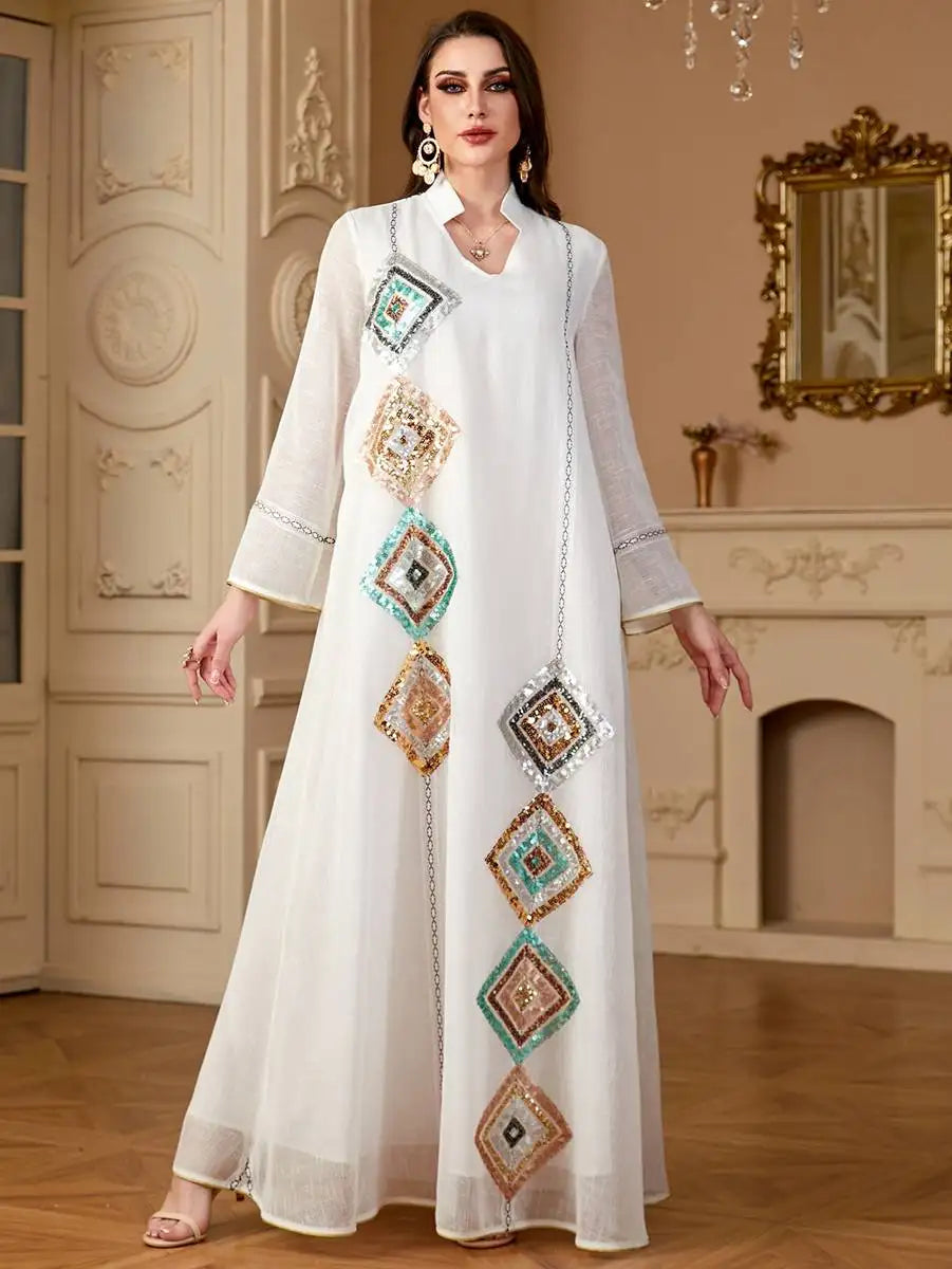 Elegant Eid Sequins Caftan Kaftan Jalabiya Dress for Women - Perfect for Party, Wedding & Special Occasions - Stylish Islamic Abaya for Festive Celebrations