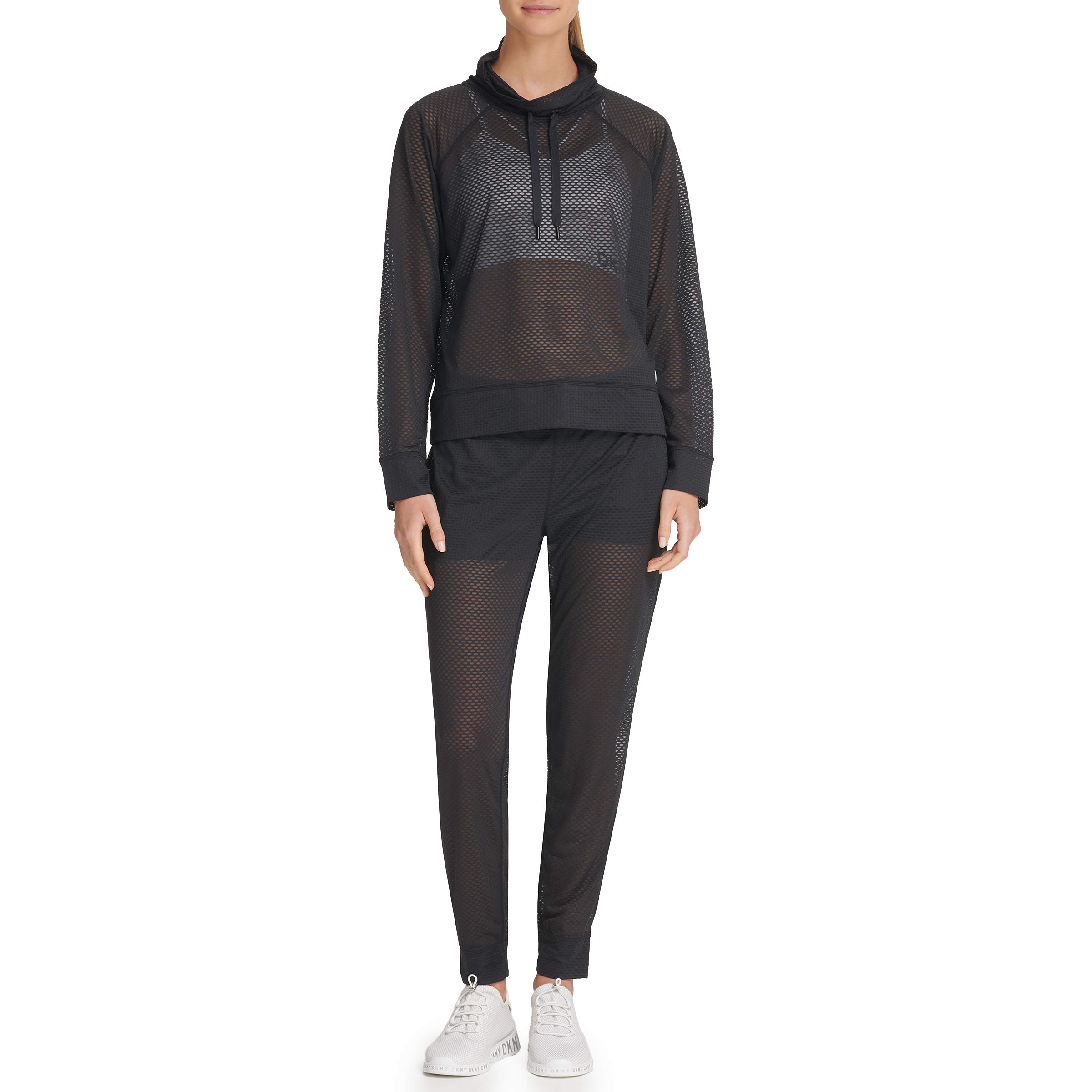 DKNY Women's Lightweight Mesh Drawstring Hoodie - Breathable Pullover Sweatshirt for Casual Wear, Gym & Outdoor Activities
