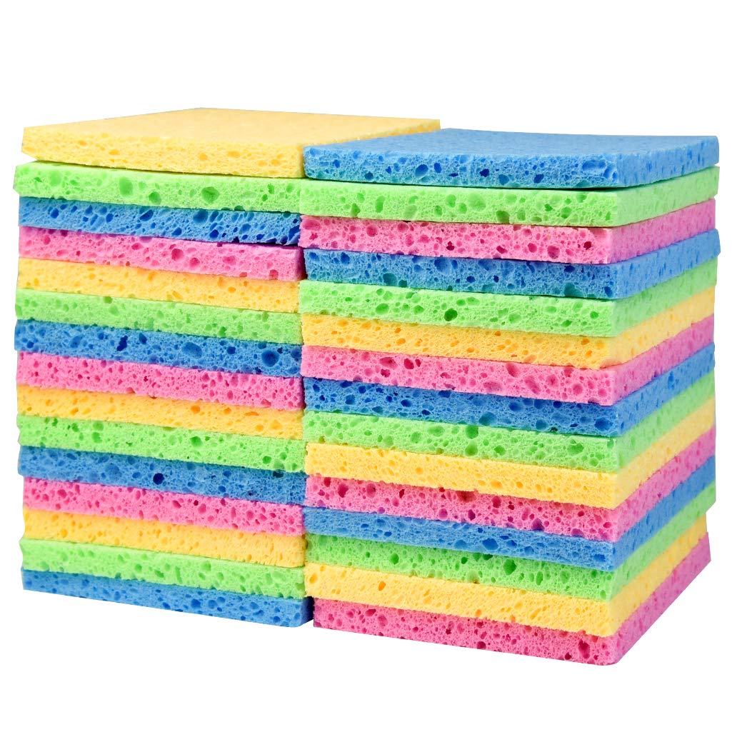 Yookat 30-Pack Non-Scratch Kitchen Sponges | Heavy Duty Dishwashing & Cleaning Sponges | Eco-Friendly Natural Colored Sponges for Kitchen, Bathroom & Household Cleaning | Perfect for Dishes, Countertops & Appliances