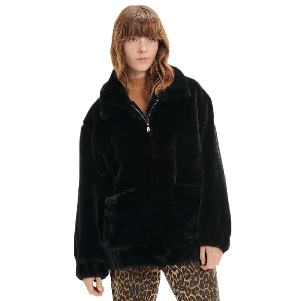 UGG Women's Kianna Faux Fur Jacket - Cozy Winter Coat with Hood, Warm Fleece Lining for Cold Weather - Perfect for Snow Days, Outdoor Activities & Casual Wear