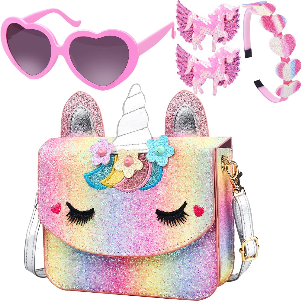 **Unicorn Crossbody Bag for Girls - Cute Kids Purse with Sunglasses & Accessories - Perfect for School, Parties & Playdates**