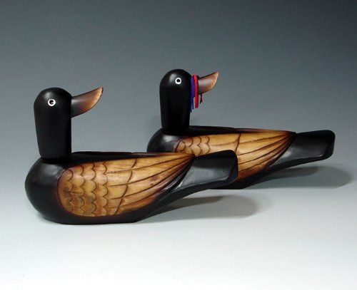 Korean Traditional Carved Wedding Wooden Geese Duck Figurine - Handcrafted Home Decor, Bird Decoration, Miniature Decoy Pair Gift for Couples, Wedding Anniversary, Housewarming & Asian Home Decor