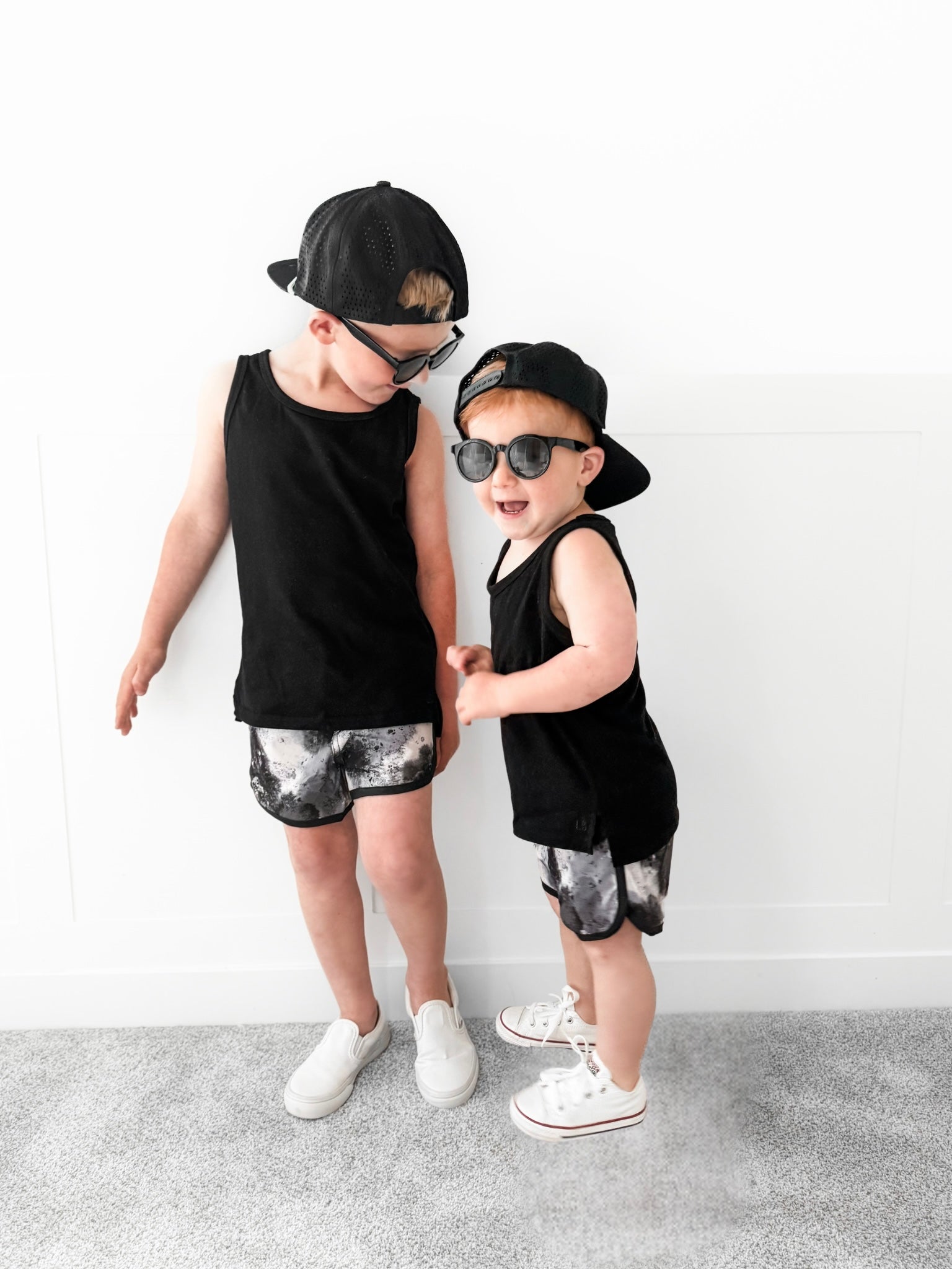 Boys Swim Shorts - Monochrome Watercolor Print Quick-Dry Swim Trunks for Kids | Beach, Pool & Summer Water Activities