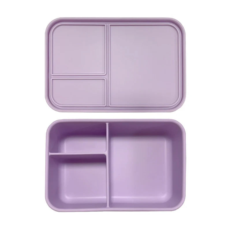 Apollo Silicone Bento Box - 3 Compartment Rectangle Lunch Container, Purple - Perfect for Meal Prep, Office Lunch & Kids School Snacks