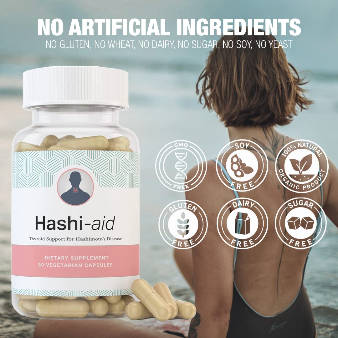 HashiAid - Thyroid Support Supplement for Hypothyroidism & Hashimoto's Disease - Boost Energy, Balance Hormones & Reduce Fatigue with Turmeric, Iodine, Zinc & Selenium - Natural Wellness for Women & Men - Ideal for Daily Thyroid Health & Immune Support
