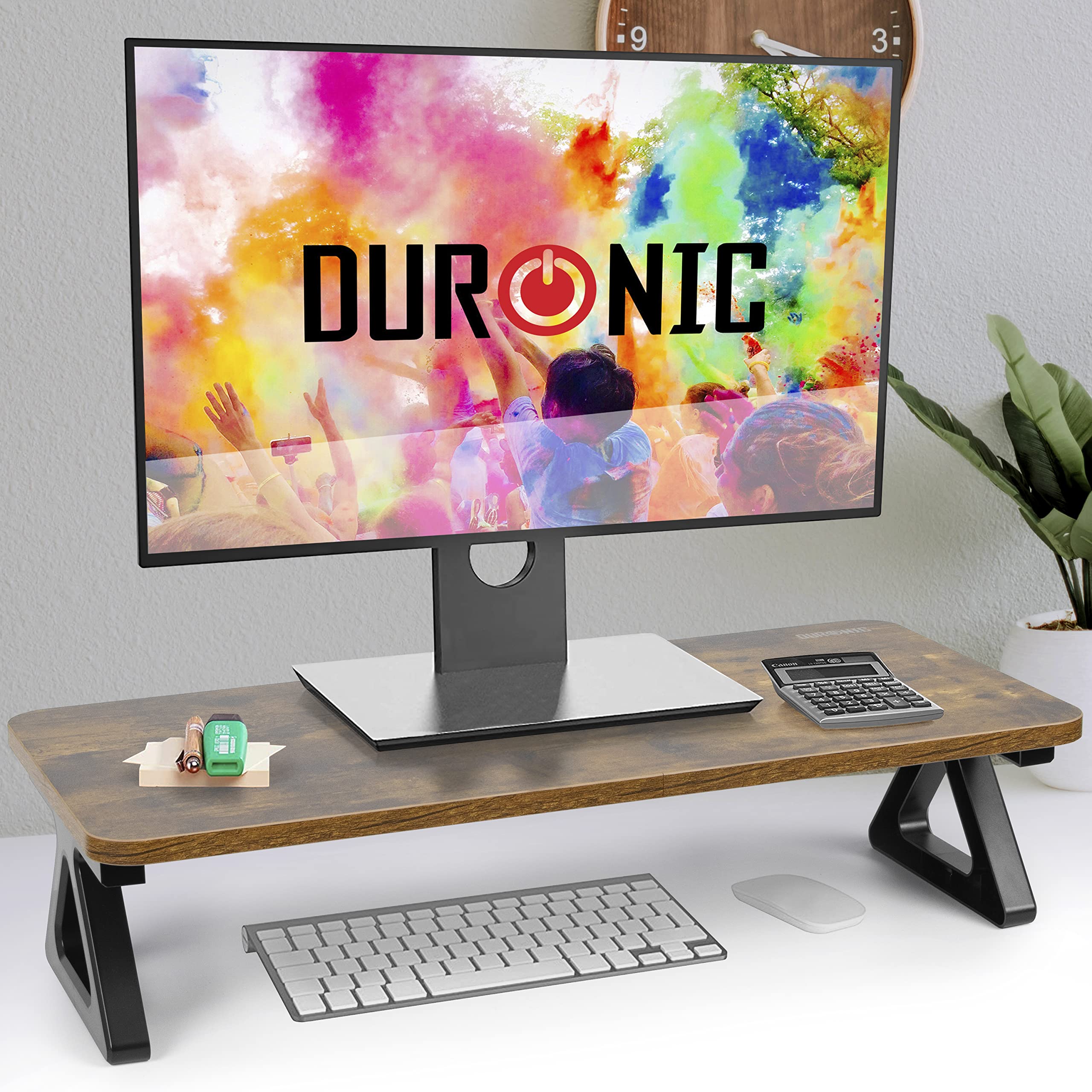 Duronic DM06 1 AO Monitor Stand Riser - 63cm x 30cm Laptop & PC Screen Stand with 10kg Capacity - Antique Oak Wood Effect - Perfect for Home Office, Gaming Setup & Workspace Organization