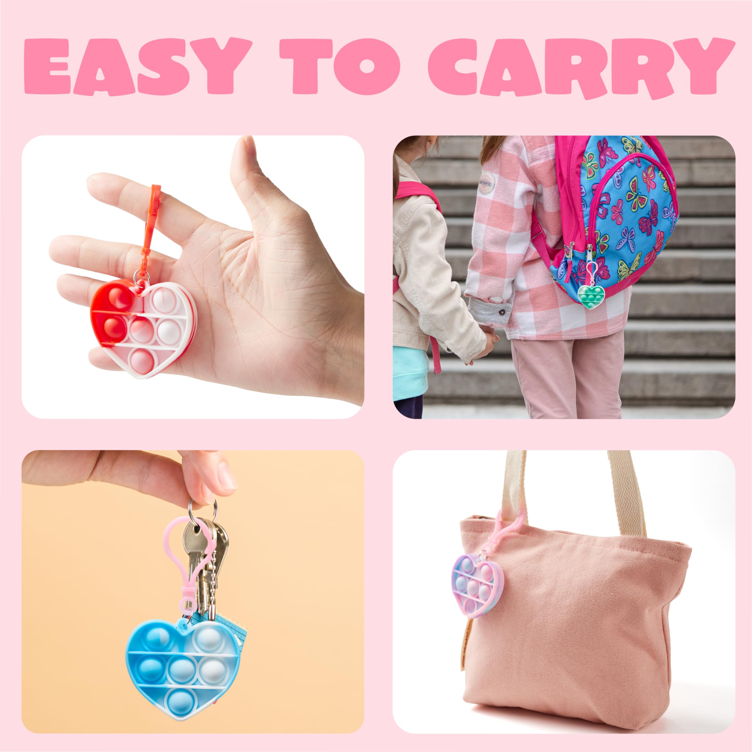JOYIN 30 Pack Heart Pop Bubble Keychain Gift Cards with Mini Pop Squeeze Toys - Stress Relief Fidget Toys for Kids, Party Favors, Classroom Exchange & Game Prizes - Perfect for Birthday Gifts, School Rewards and Anxiety Relief