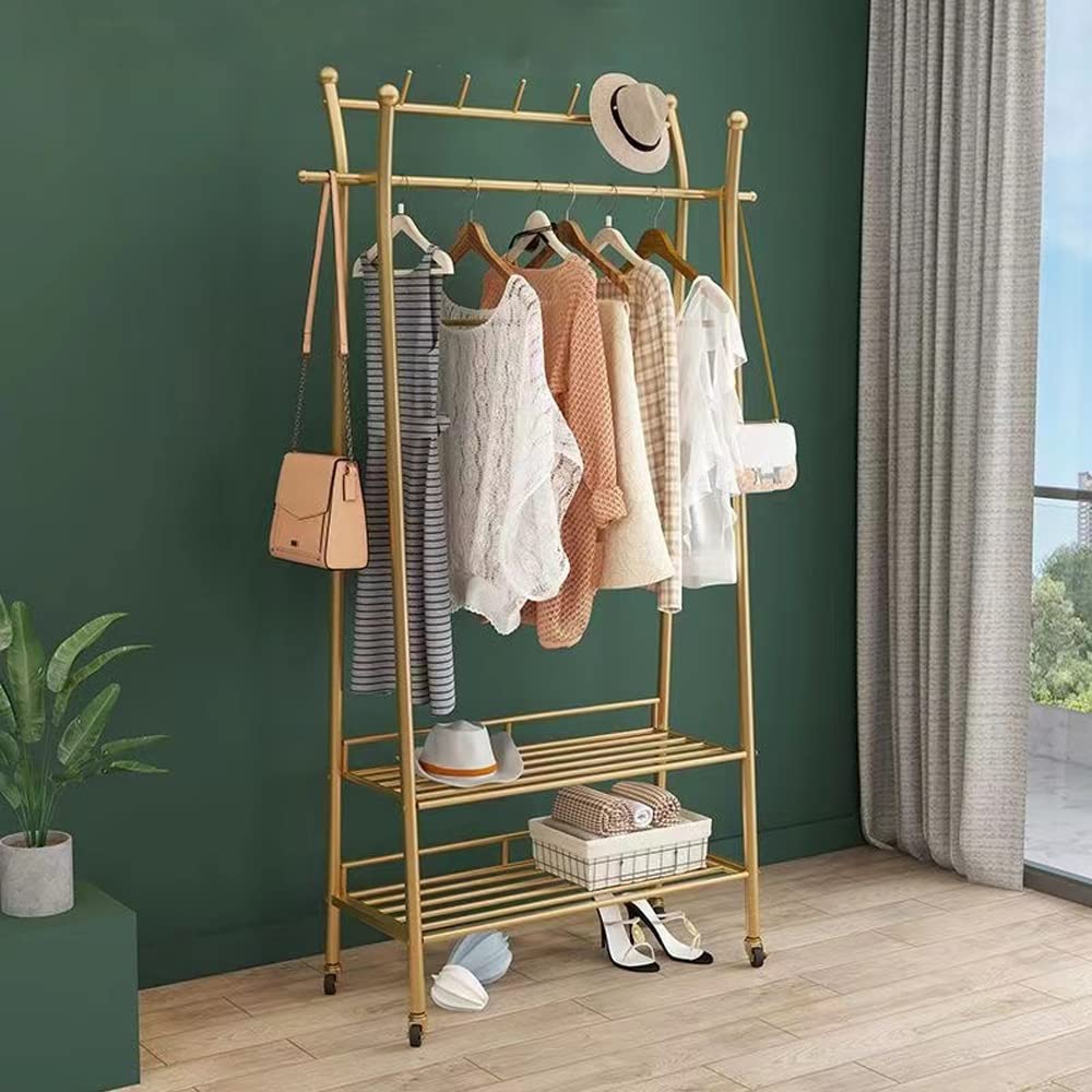Heavy Duty Gold Rolling Garment Rack with Shelves - 31.5