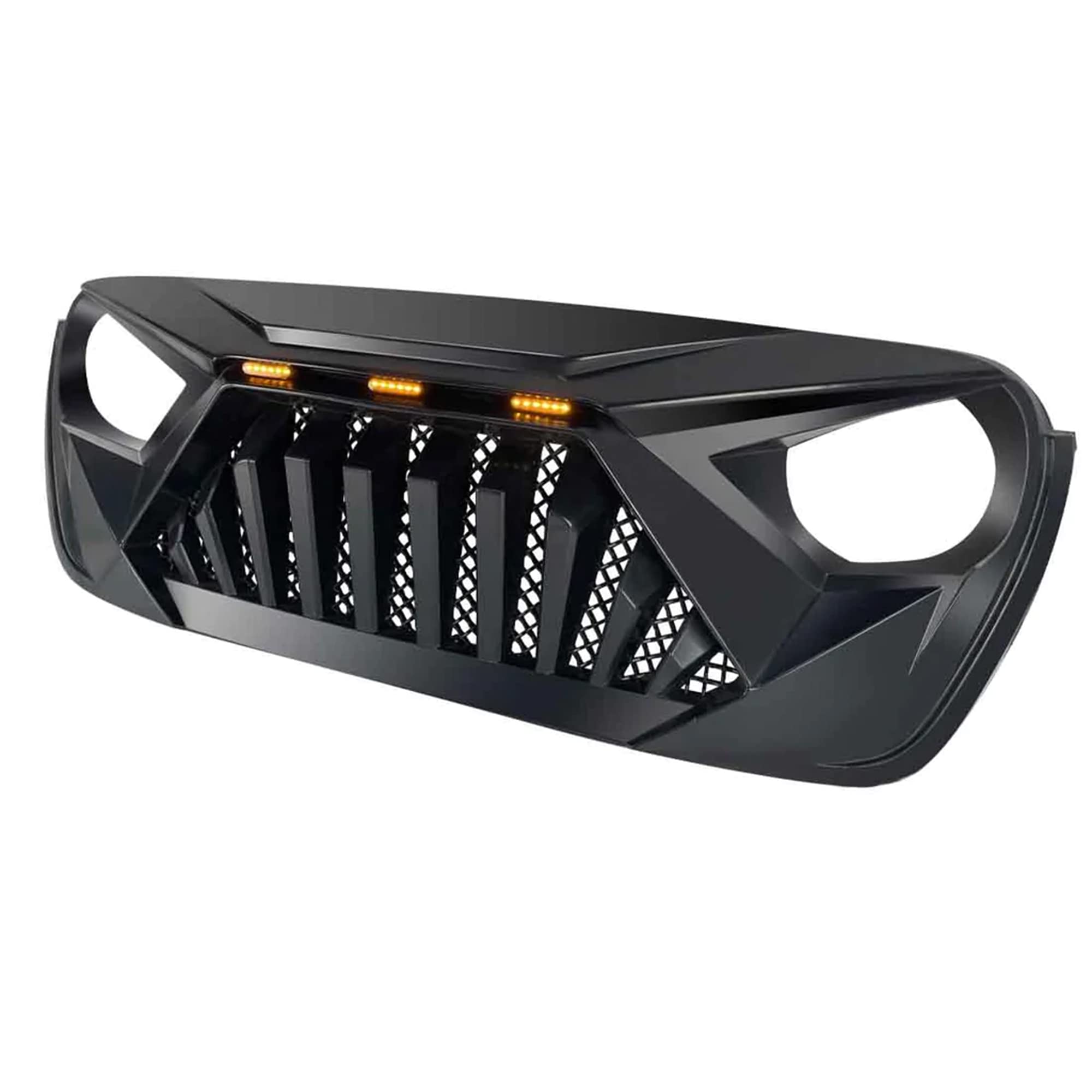 Jeep Goliath Grille with LED Amber Lights - Compatible with 2018+ Wrangler JL & 2020+ Gladiator JT (No TrailCam) - Matte Black | Off-Road Upgrade for Jeep Enthusiasts