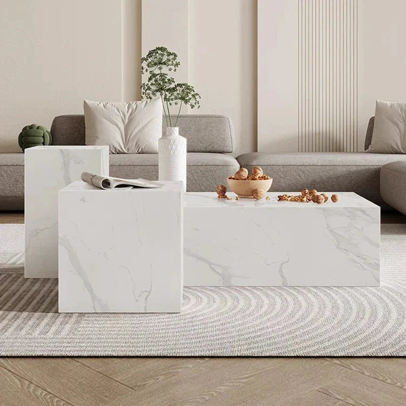 Premium Sintered Stone Marble Coffee Table Set of 3 - Modern Living Room Furniture for Home Decor & Entertaining