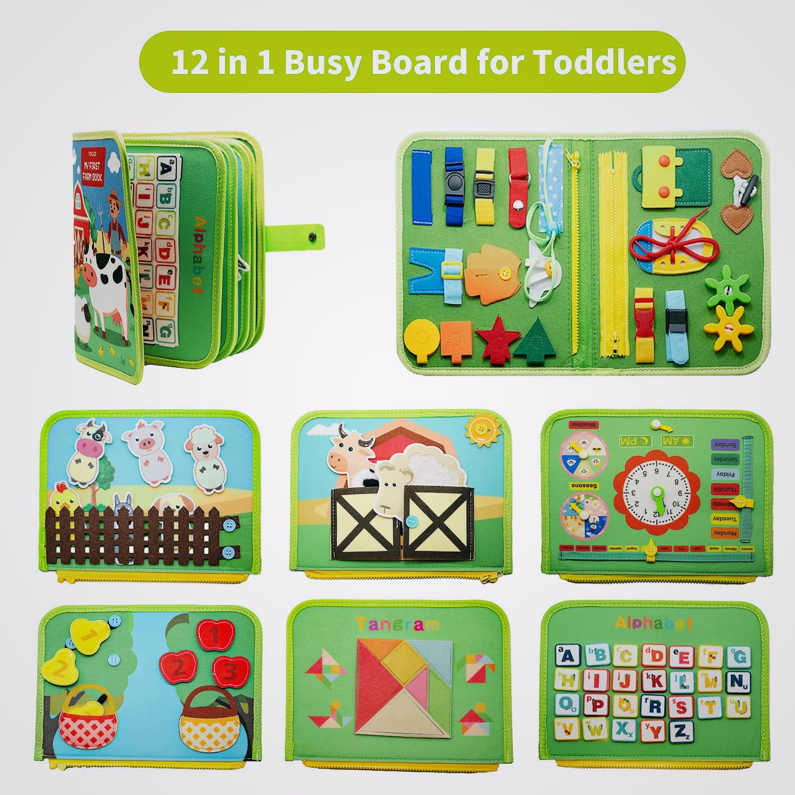 Montessori Busy Board for Toddlers 3-4 Years Old - Sensory Travel Toys, Educational Learning Activities Board for Boys & Girls - Perfect Gift for Airplane & Car Rides (Deluxe Farm Theme)