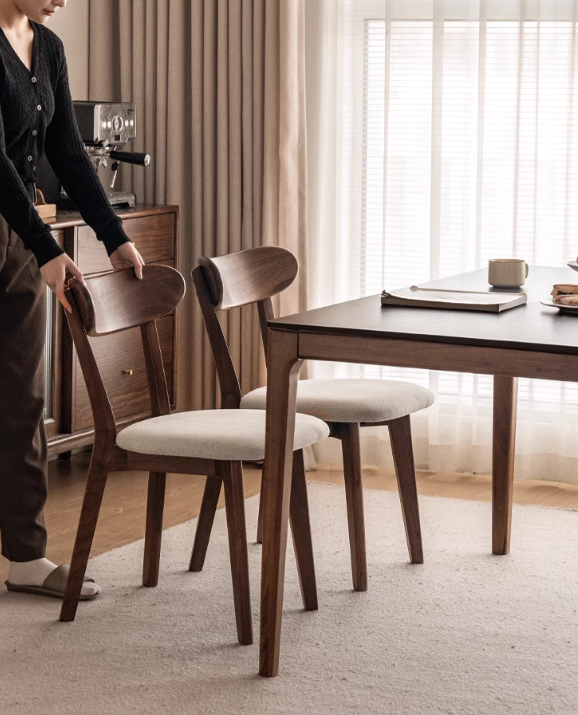 Solid Black Walnut Wood Dining Chairs with Soft Back - Elegant & Comfortable Seating for Home, Restaurant, and Office Use