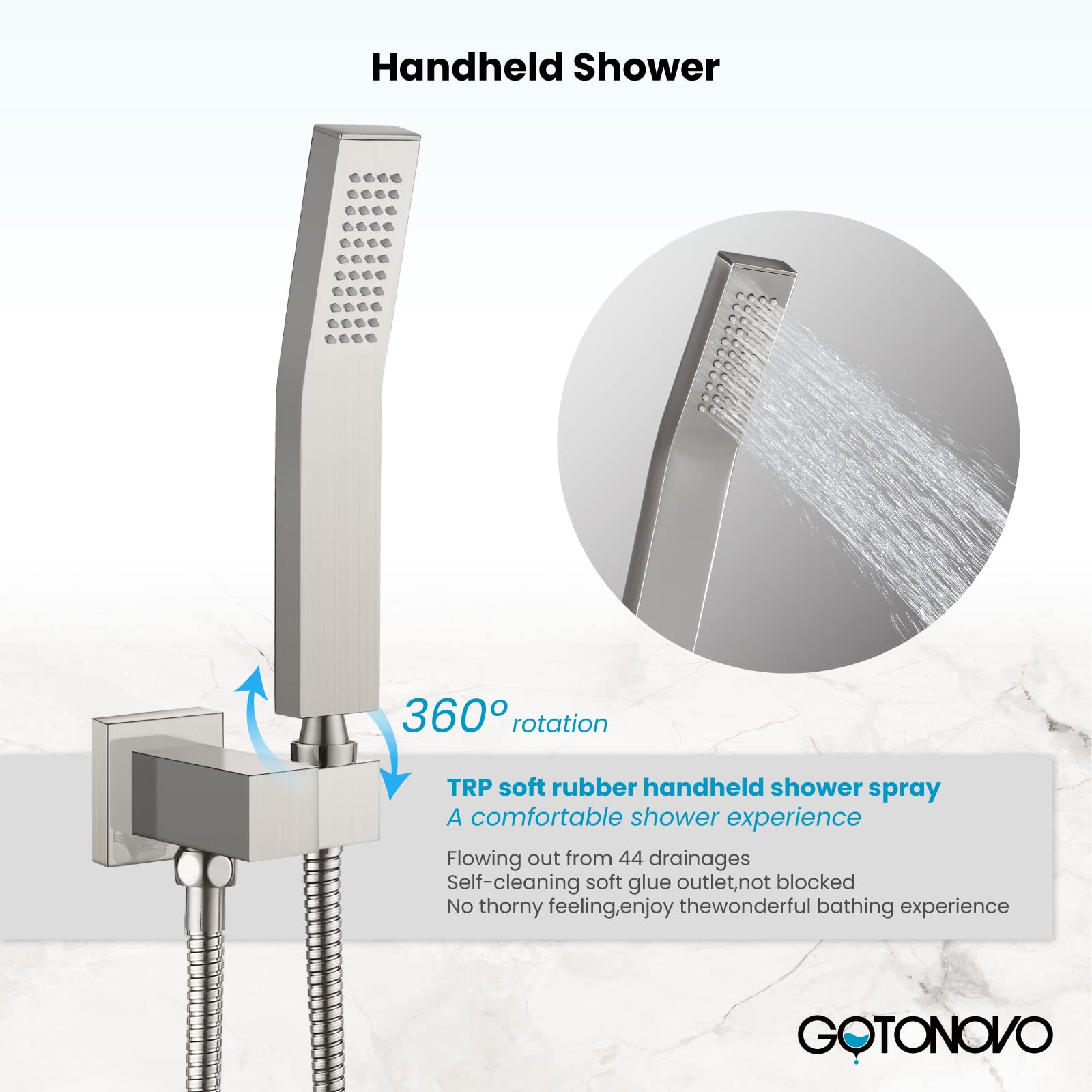Gotonovo 8 Inch Rainfall Shower System - Brushed Nickel Wall Mounted Shower Head and Handle Combo with Solid Brass Pressure Balancing Mixer Valve - Perfect for Modern Bathroom Renovation and Spa-Like Shower Experience