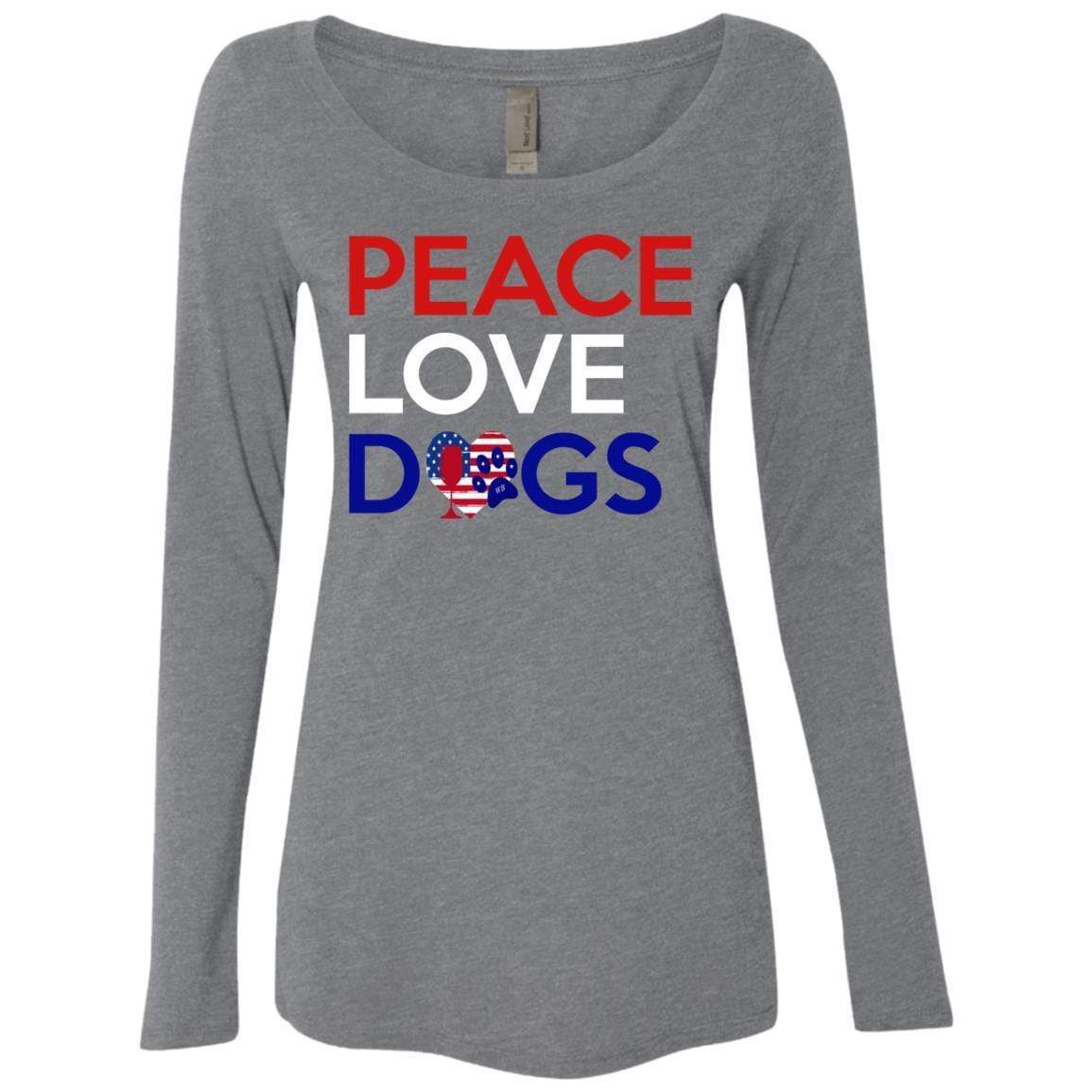 Peace Love Dogs Women's Long Sleeve Scoop Neck Tri-Blend T-Shirt - Soft Vintage Style Graphic Tee for Dog Lovers, Casual Wear & Animal Rescue Support