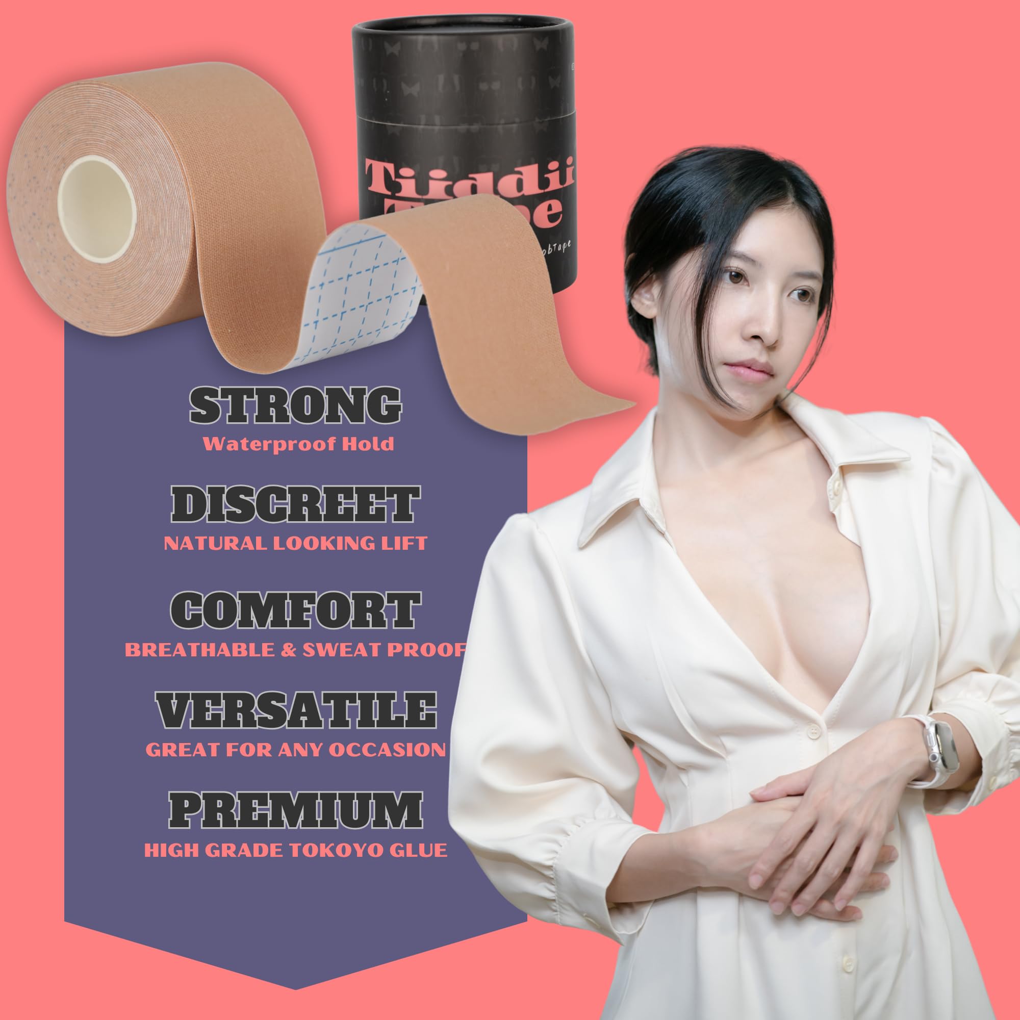 TIDDII TAPE: Premium Breast Lift Tape & Boob Support Kit - Skin-Safe Body Tape for Push Up, Strapless Dresses & Backless Outfits - Perfect for Weddings, Parties & Special Occasions