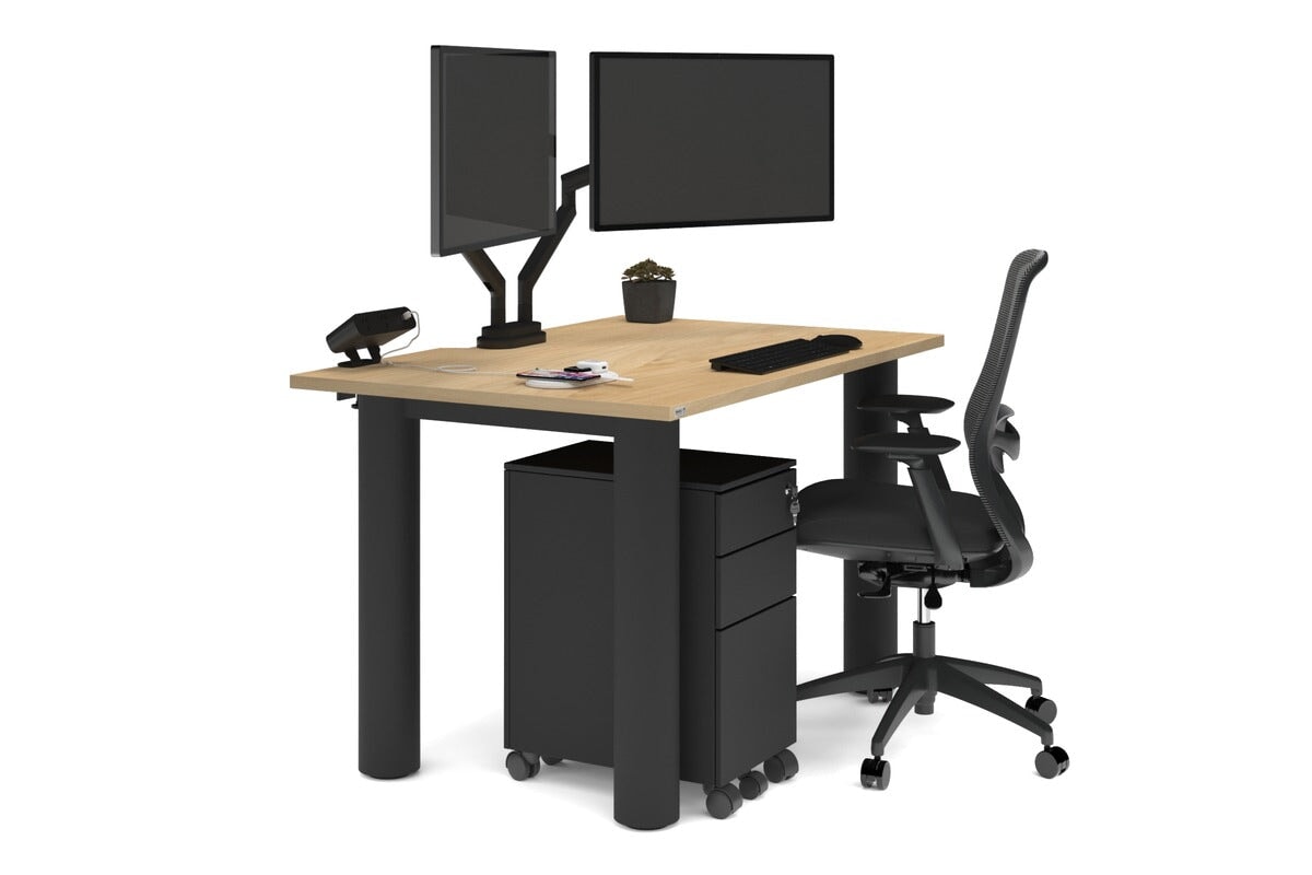 Quadro Cylinder Leg Office Desk - 1400L x 800W Modern Executive Desk with Cable Management | Perfect for Home Office, Workspace & Conference Room