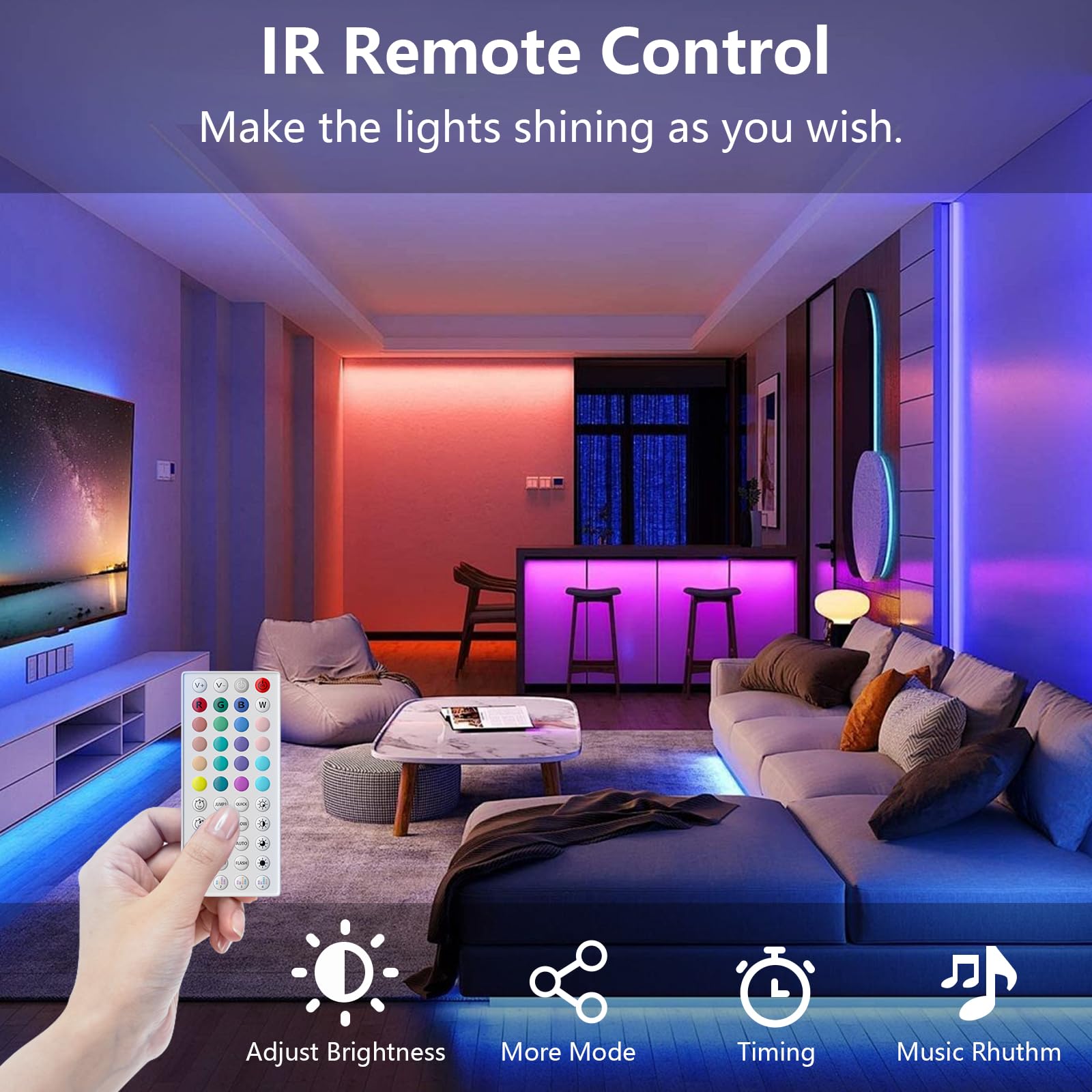 SINWE 40M RGB LED Strip Lights with Remote & App Control, Music Sync, Timer - Smart Lighting for Gaming Room, Bedroom, Kitchen, Party Decoration