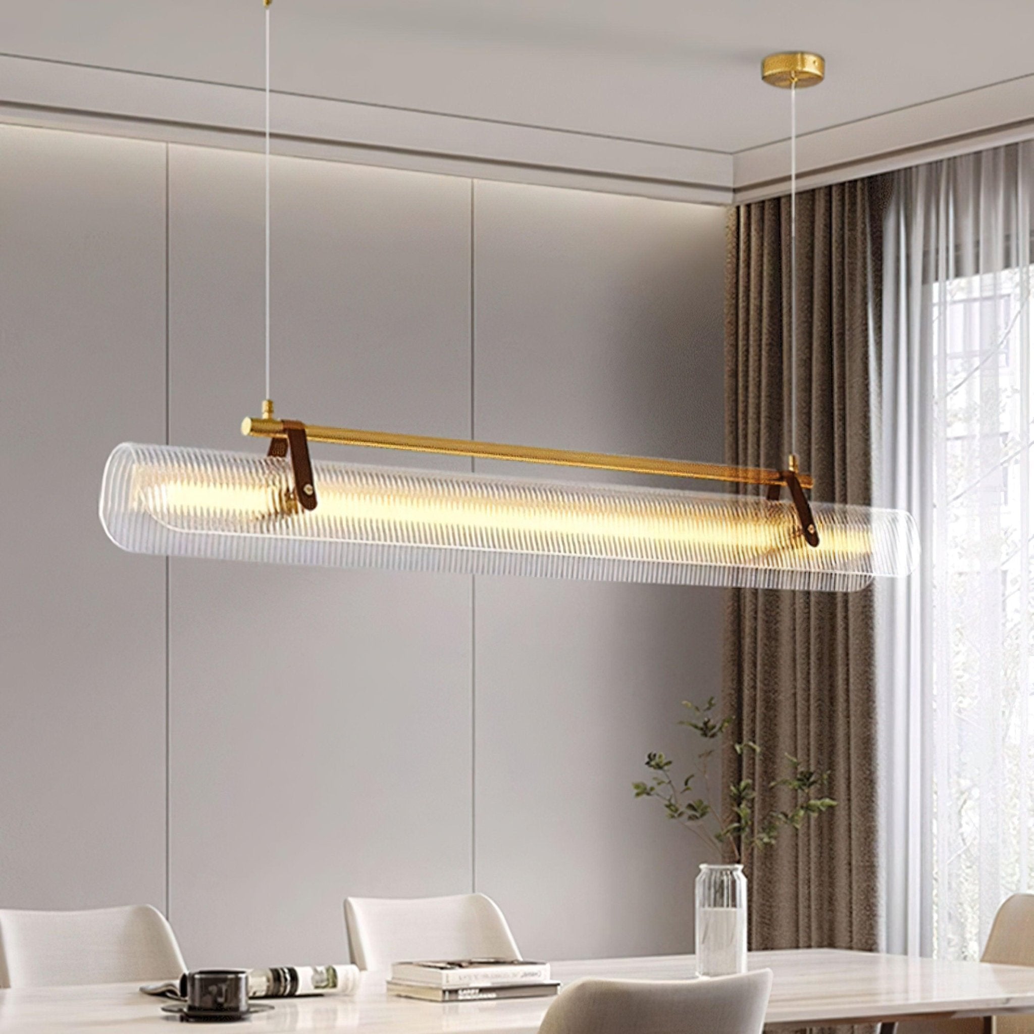 Modern Acrylic Linear Chandelier - Sleek Contemporary LED Pendant Light for Dining Room, Kitchen Island & Living Room Decor