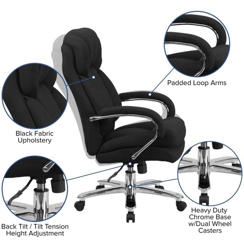 UrbanPro Big and Tall Fabric Swivel Office Chair - Ergonomic Executive Chair with Adjustable Height & Lumbar Support, Black - Perfect for Home Office, Gaming & Conference Rooms