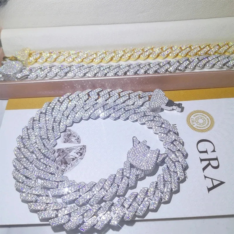 24K Gold Plated Moissanite Cuban Link Chain Necklace 14mm for Men & Women - Perfect for Parties, Weddings & Everyday Luxury