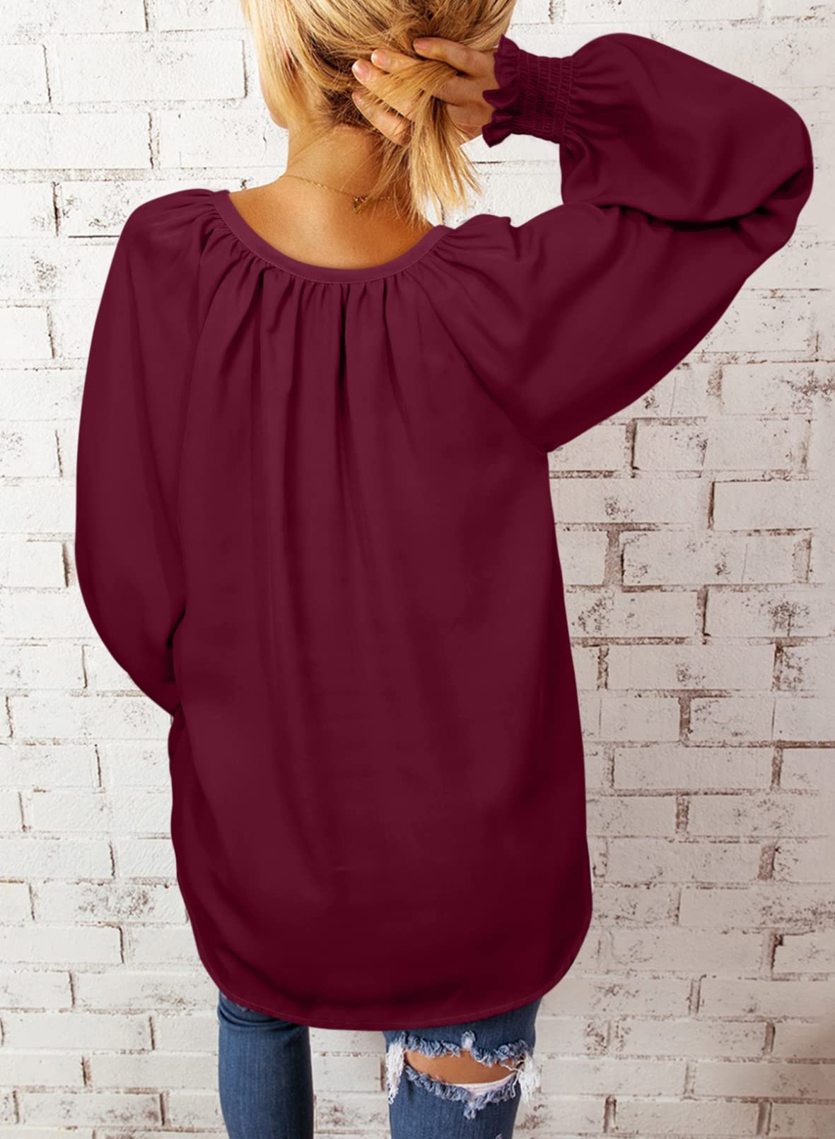 Dokotoo Women's Long Sleeve V-Neck Blouse - Business Casual Tops for Spring & Summer 2025 | Office Wear, Date Night & Weekend Outfits