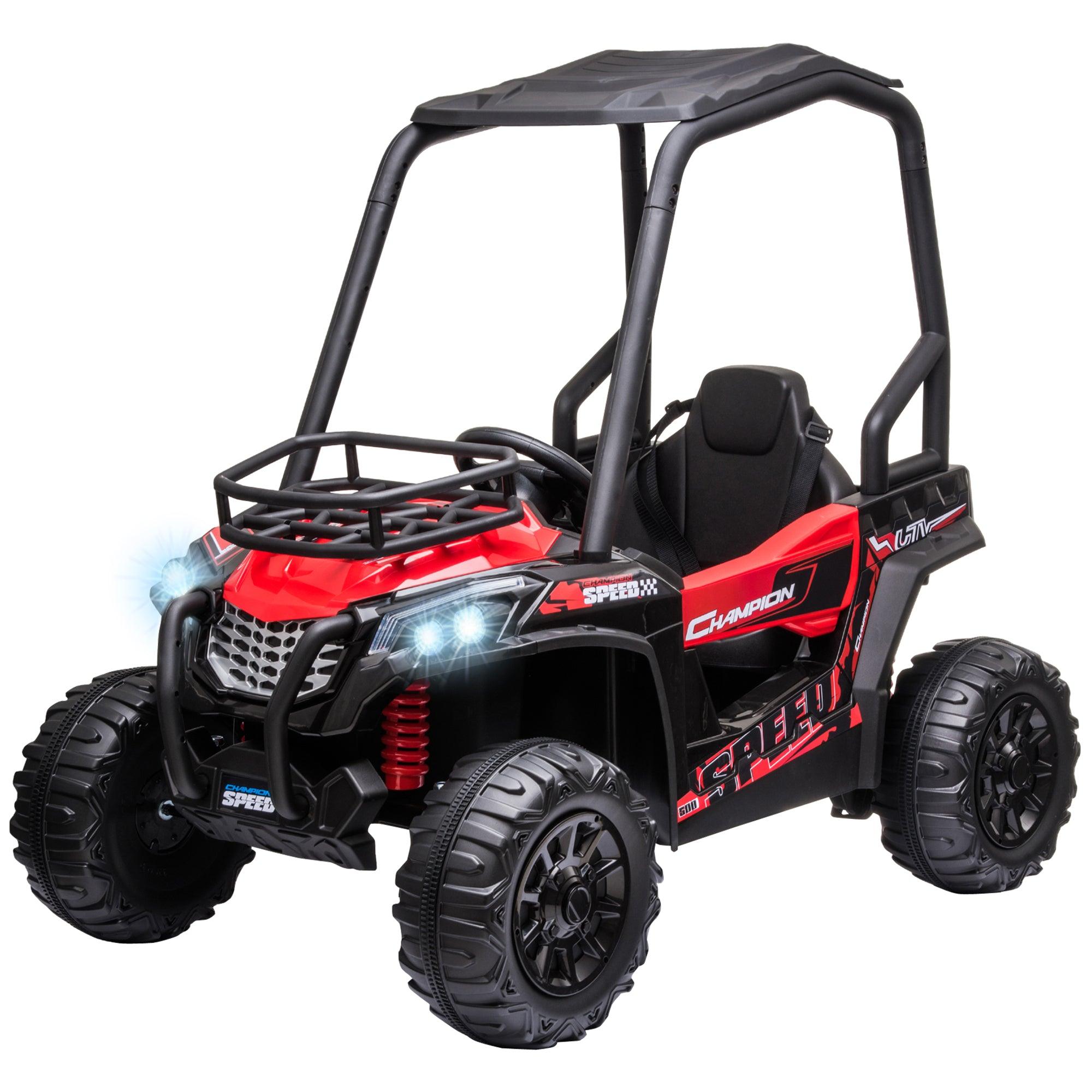 12V Dual Motor Kids Electric Ride-On UTV Toy - Battery Powered Off-Road Truck with Forward/Reverse, LED Headlights, MP3/USB Music Player, Shock Absorber & Parental Remote Control - Red - Perfect for Backyard Adventures, Birthday Gifts & Outdoor Play