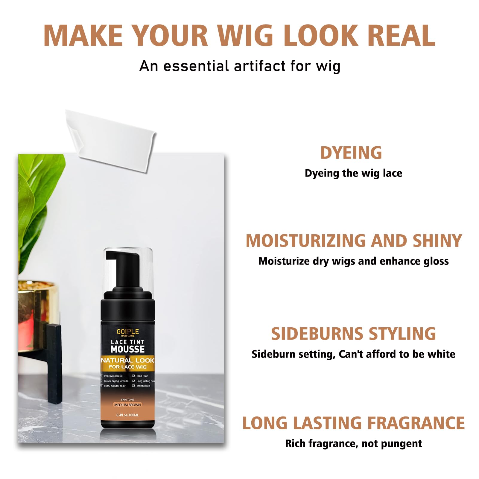 Lace Tint Lace Melting Hair Mousse for Wigs & Hairpieces - Natural Finishing Tint Spray Tool Set (Medium Brown) | Perfect for Seamless Wig Blending & Everyday Styling