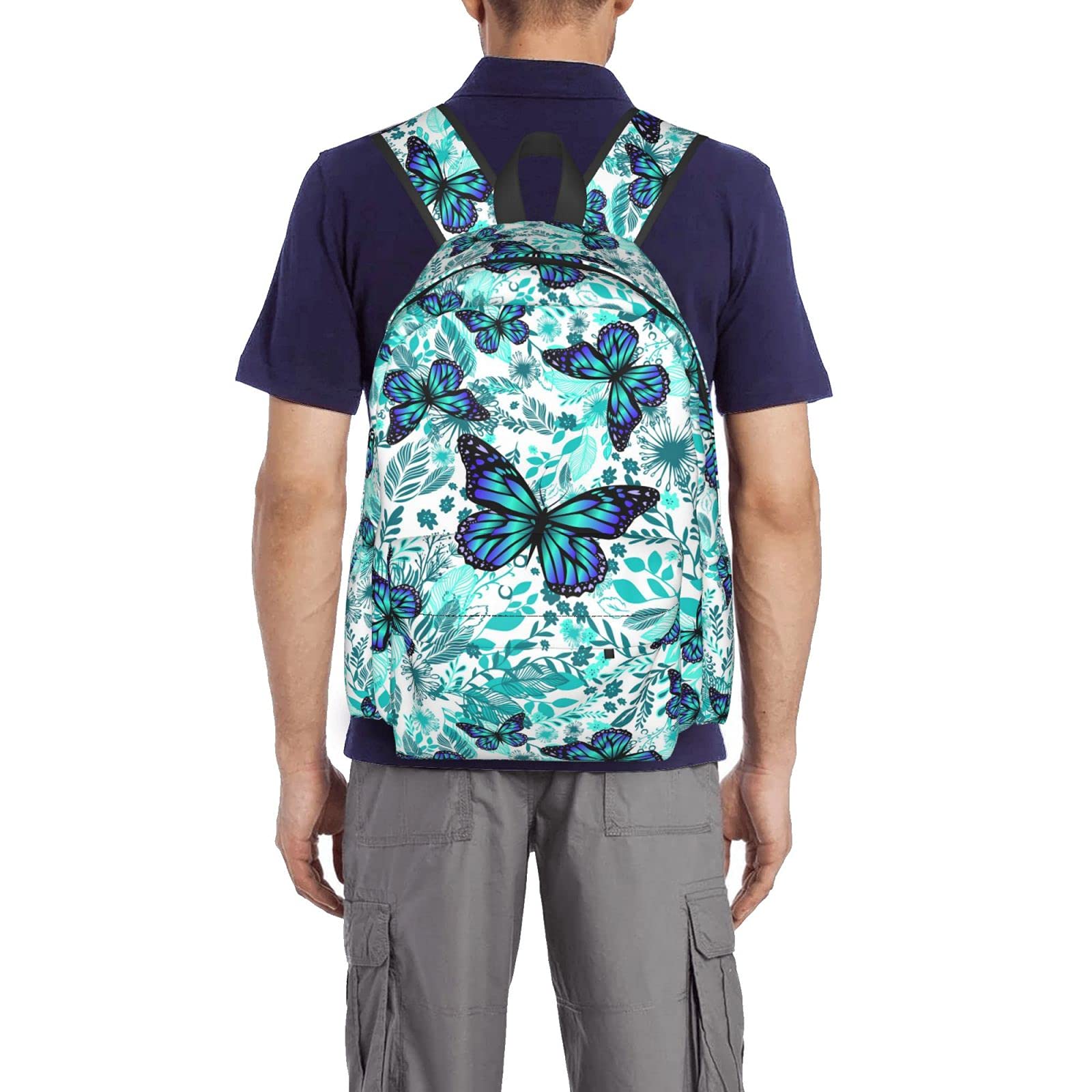 **Delerain 17 Inch Blue Floral Butterflies Laptop Backpack - Lightweight School Bookbag & Travel Daypack for Women & Men - Perfect for College, Work, Camping, Hiking, Beach & Outdoor Adventures**