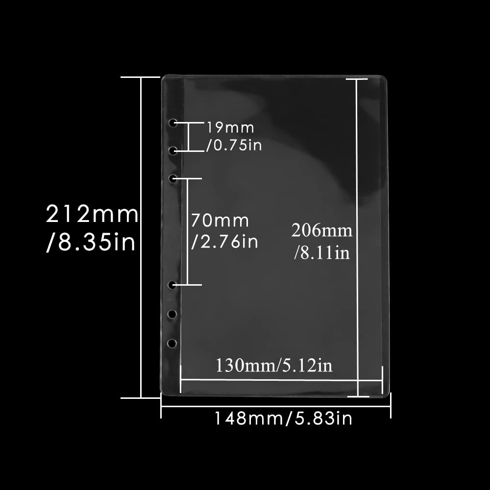 **A5 Binder Pockets - 12pcs Clear PVC Binder Pouches, 6-Hole Side Open Cash Envelopes - Waterproof Document Filing Bags for A5 Binder Protectors, Photos & Cash Organization - Perfect for Office, School, Budgeting & Travel**