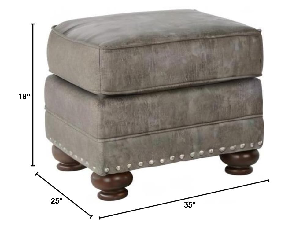 Roundhill Furniture Leinster Faux Leather Upholstered Nailhead Ottoman Footrest Stool - Stone Gray, Modern Living Room Decor, Bedroom Accent, Comfortable Seating for Home Office