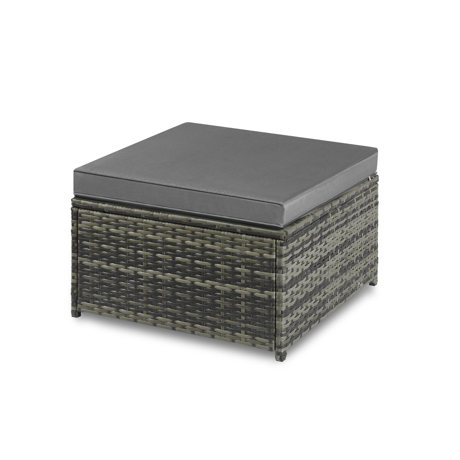 All-Weather PE Rattan Outdoor Ottoman Footstool with Removable Cushion - Gray Wicker Patio Footrest Seat for Garden, Poolside & Deck Relaxation
