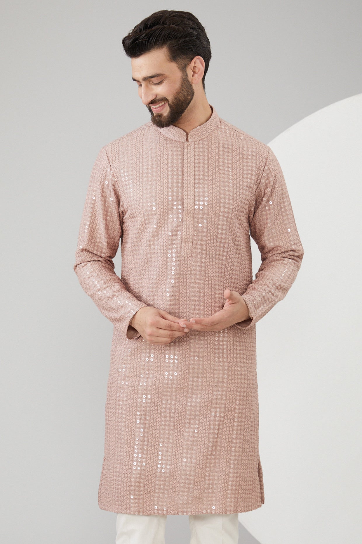 Elegant Mud Pink Slub Silk Thread Embroidered Kurta for Women | Traditional Indian Ethnic Wear | Perfect for Festivals, Weddings & Special Occasions