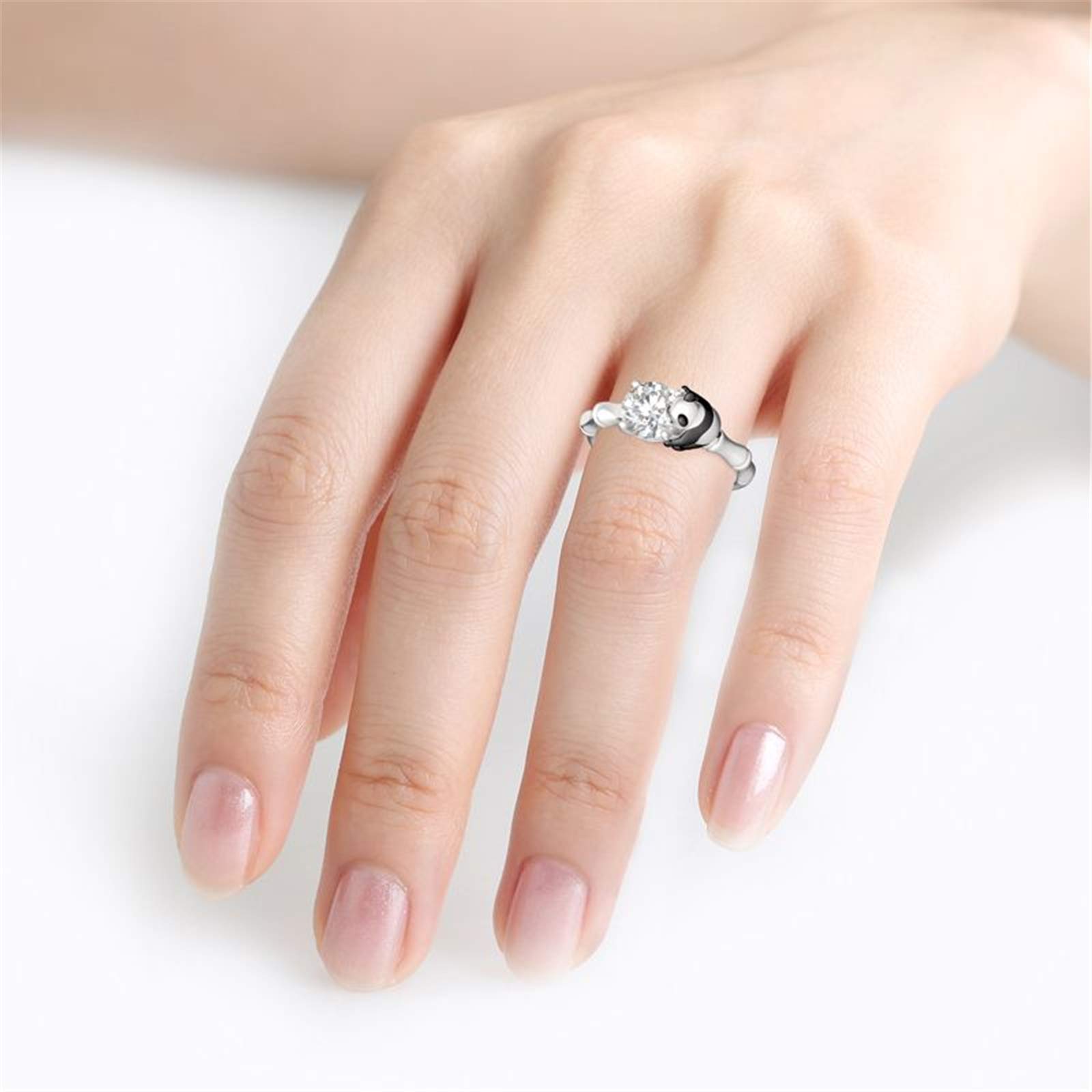 Jeulia Sterling Silver Hug Me Cute Panda Ring for Women - Round Cut Engagement Wedding Band - Perfect Gift for Wife, Girlfriend (Anniversary, Christmas, Birthday) with Jewelry Box - Ideal for Romantic Occasions & Everyday Wear