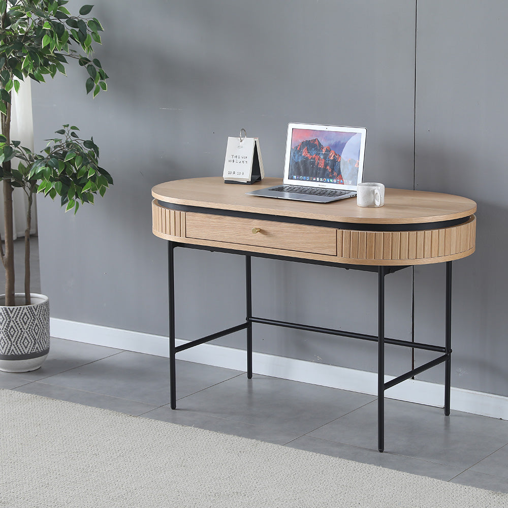 KAIDAN 47 Inch Study Desk - Solid Oak Wood & Black Metal Frame - Perfect for Home Office, Dorm Room, or Small Space Workstation