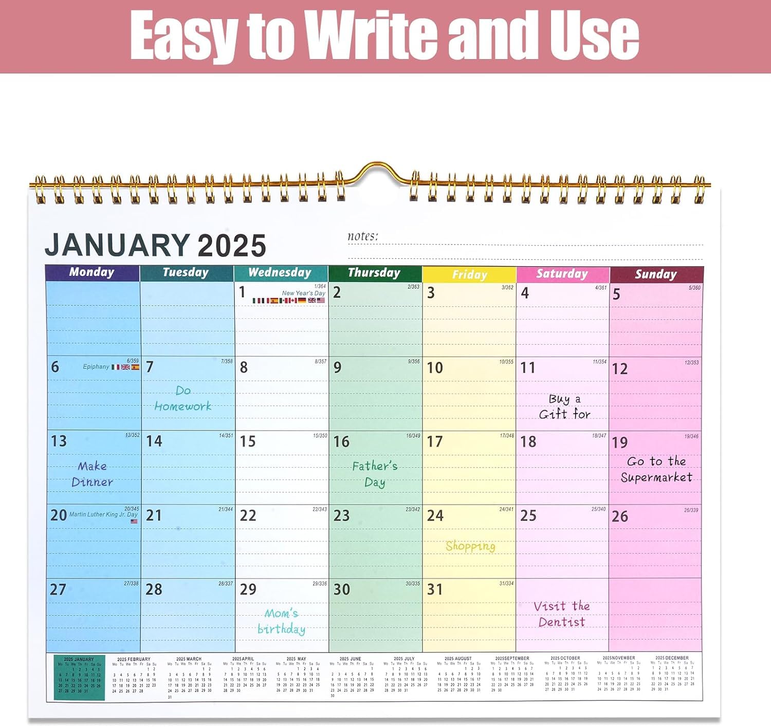 2025 UK Wall Calendar - 18 Month Family Planner (November 2024 to April 2026) with Large Writing Blocks & Hanging Holes | Perfect for Home, Office & School Organization | Landscape Yearly Planner for Family Scheduling & Event Tracking