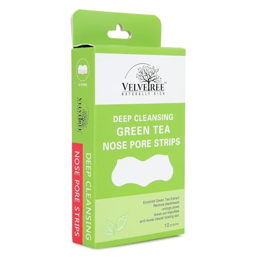 Velvetree Deep Purifying Green Tea Nose Strips for Men & Women - Blackhead & Whitehead Remover | Pore Cleanser for Clear Skin | 10 Count | Perfect for Spa Day & Skincare Routine