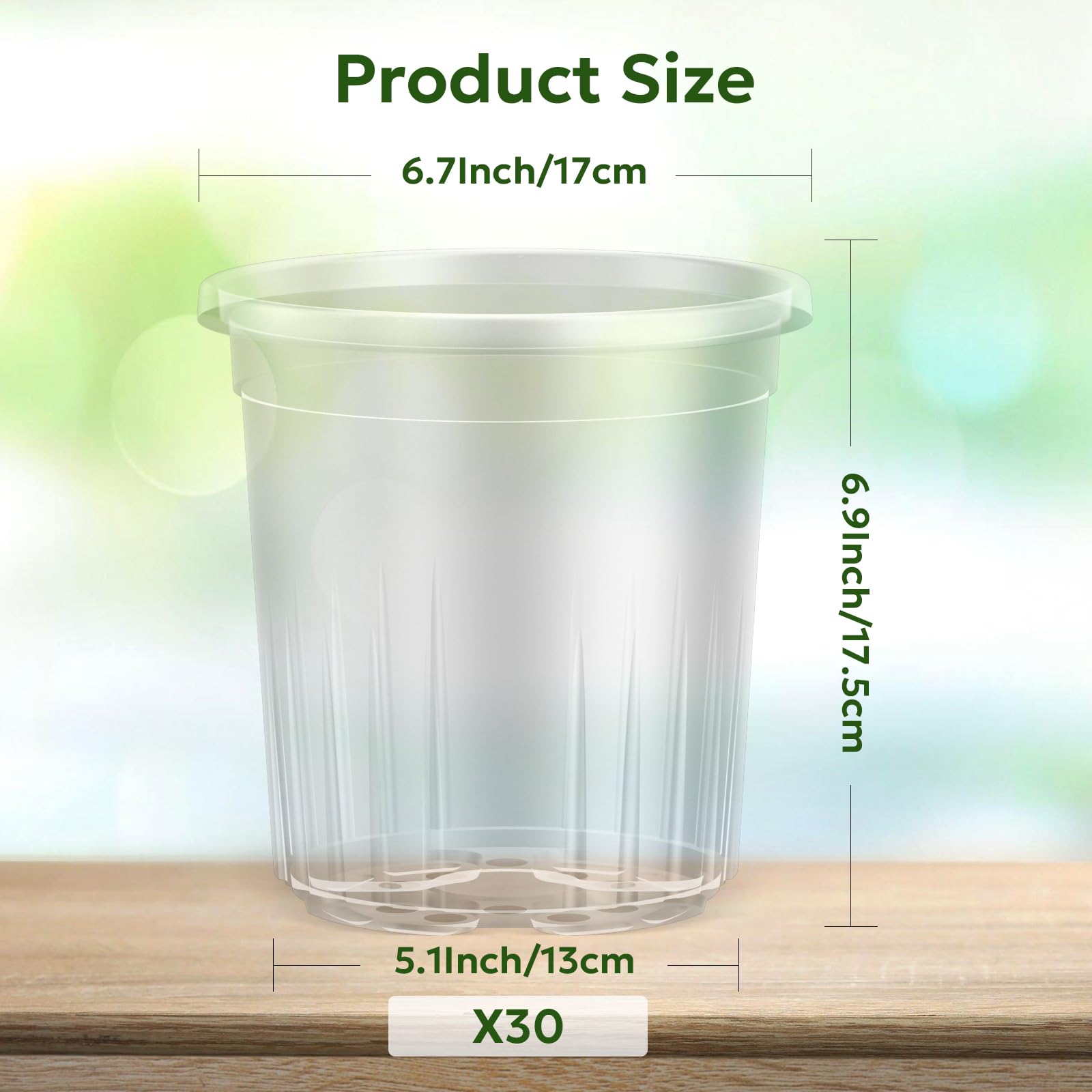 **1 Gallon Reinforced Clear Nursery Pots with Drainage Holes - 30 Pack (6.7 Inch) - Transplanting Seedlings, Indoor & Outdoor Plants, Vegetables, Flowers - Ideal for Professional Nurseries & Home Gardening**    *(Use Cases: Perfect for repotting seedlings, growing herbs, flowers, or vegetables in greenhouses, balconies, and backyard gardens.)*