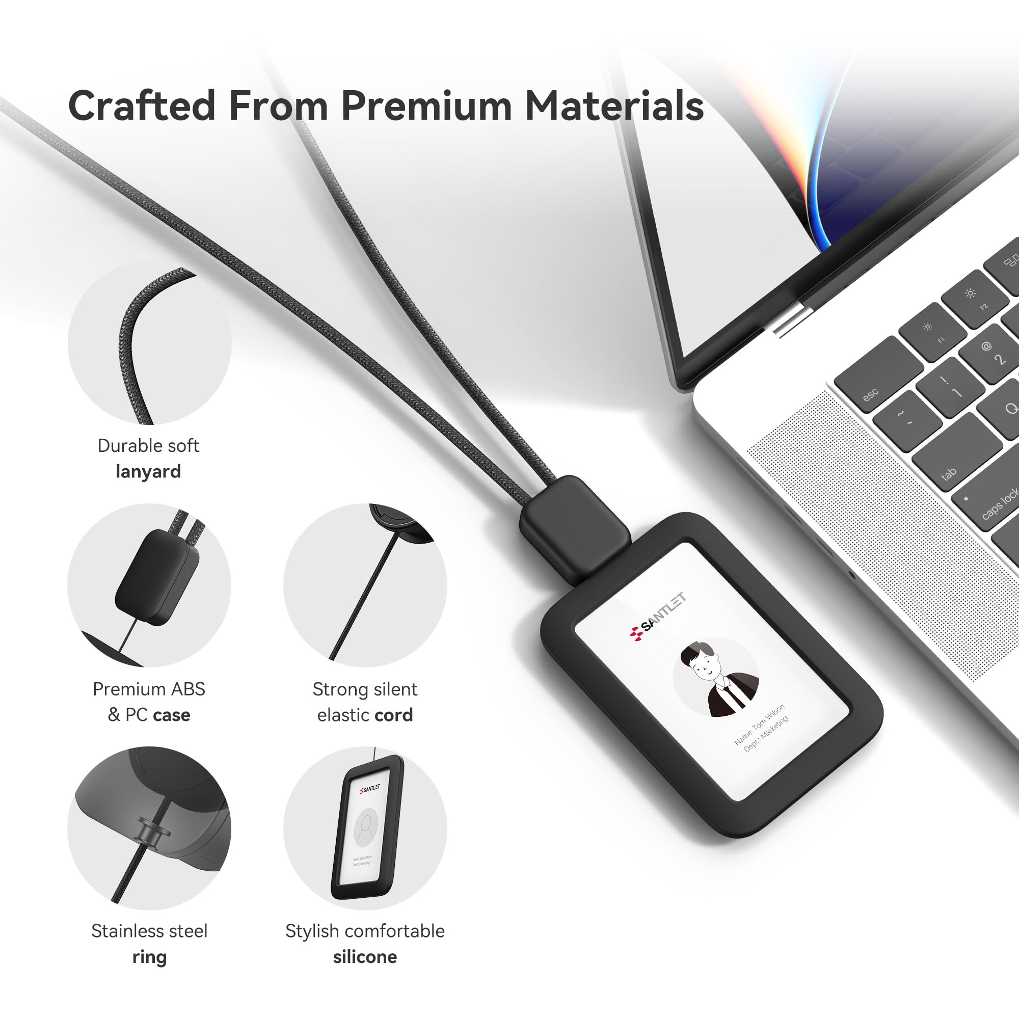 Silicone ID Badge Holder with Retractable Cord & Breakaway Buckle for Office Staff & Teachers