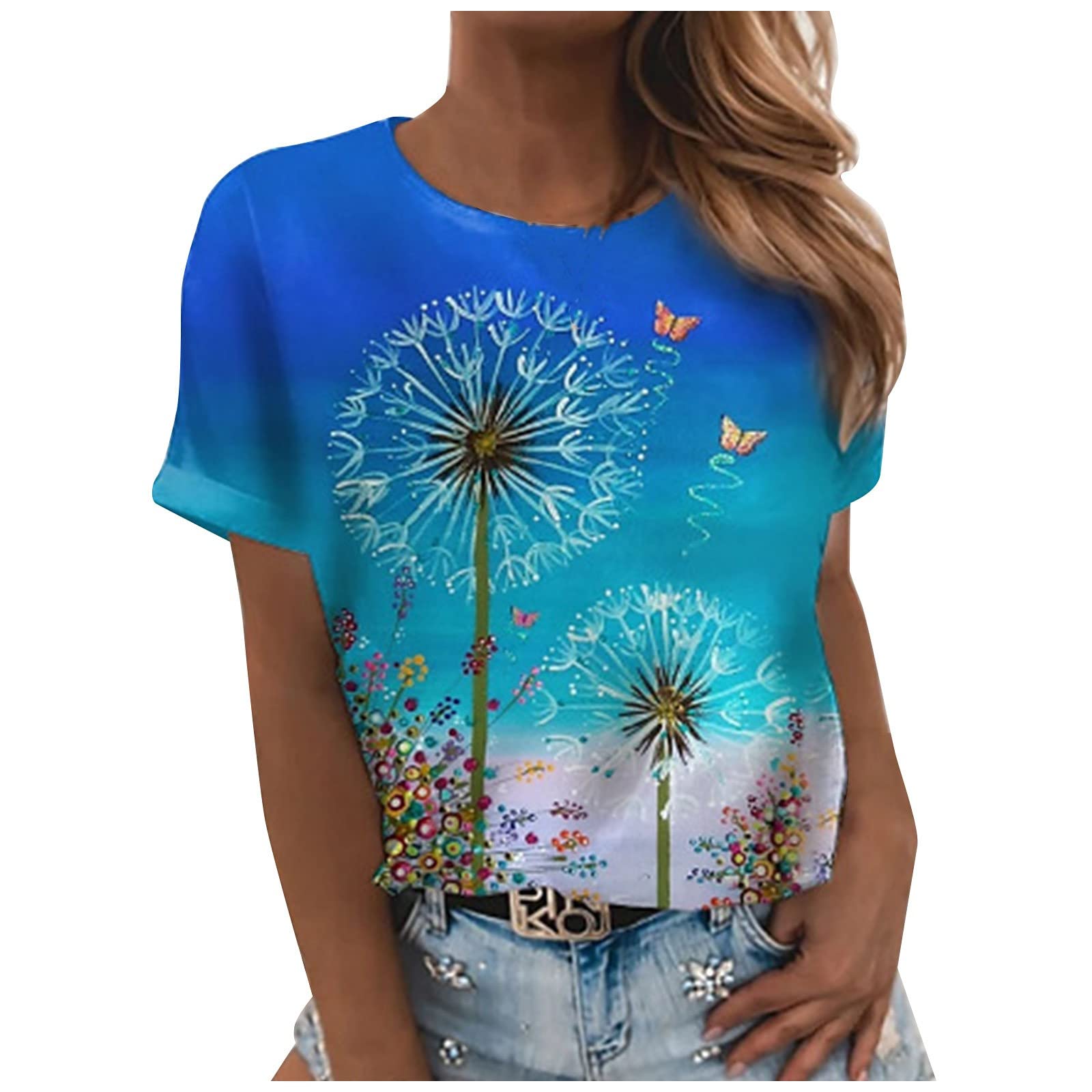Floral Print Oversized T-Shirt for Women - Loose Fit Short Sleeve Round Neck Casual Top | Perfect for Summer Outings, Beach Vacations & Boho Style Fashion
