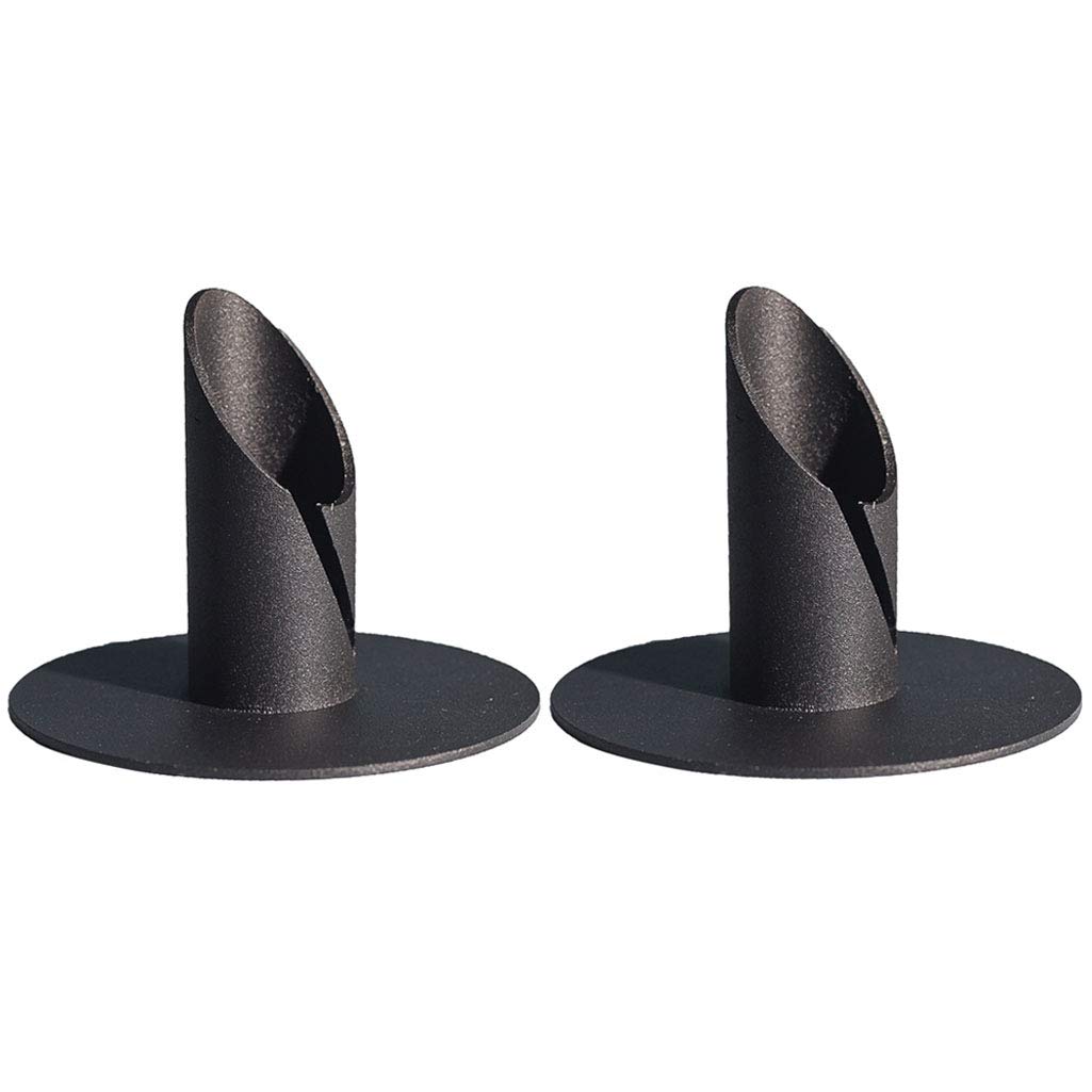 KiaoTime Pack of 2 Black Taper Candlestick Holders - Wrought Iron Metal Candle Holders for Table, Windowsill & Counter Decor - Vintage Home Accents for Weddings, Dinner Parties & Cozy Evenings