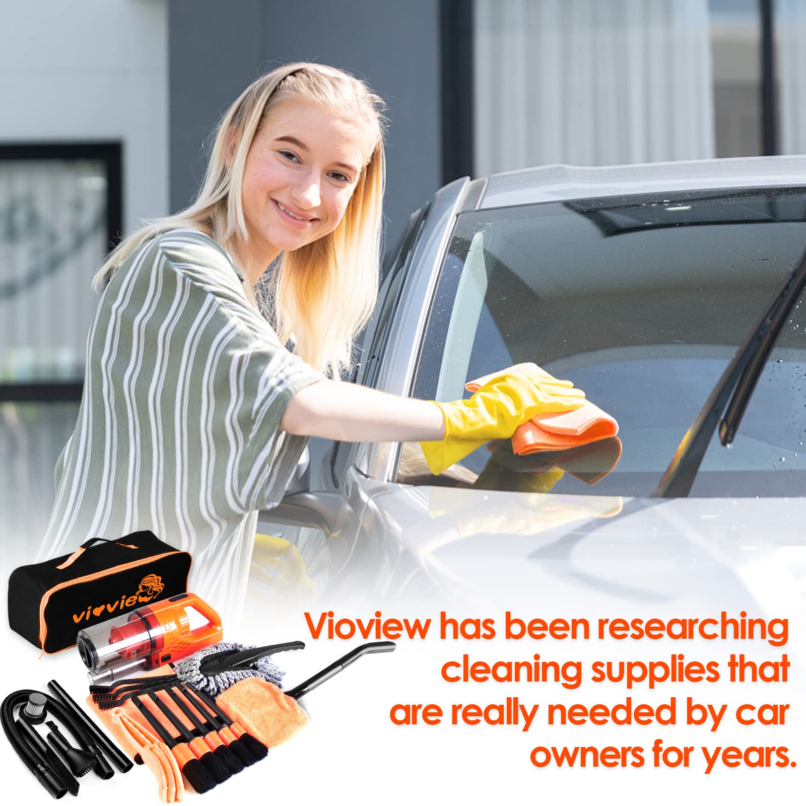 17Pcs Car Detailing Kit with High Power Portable Vacuum - Interior Cleaner, Detailing Brushes, Windshield Cleaner - Perfect for Car Wash, Detailing & Maintenance for Men, Women & Teens