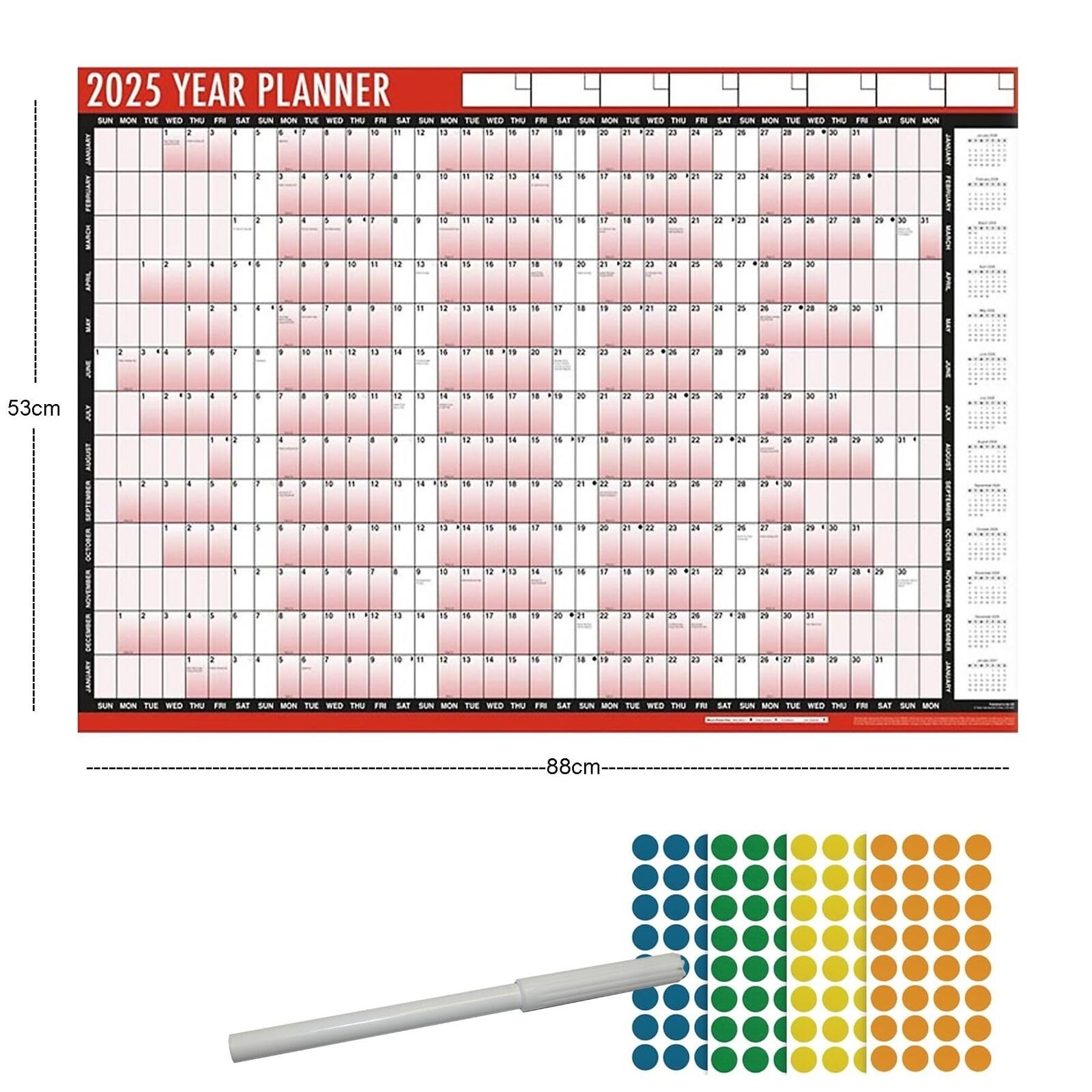2025 Year Wall Planner - A1 Large 85cm x 58cm Laminated Calendar with Stickers & Dry Erase Marker | Perfect for Office, Classroom, Home Organization & Productivity Planning